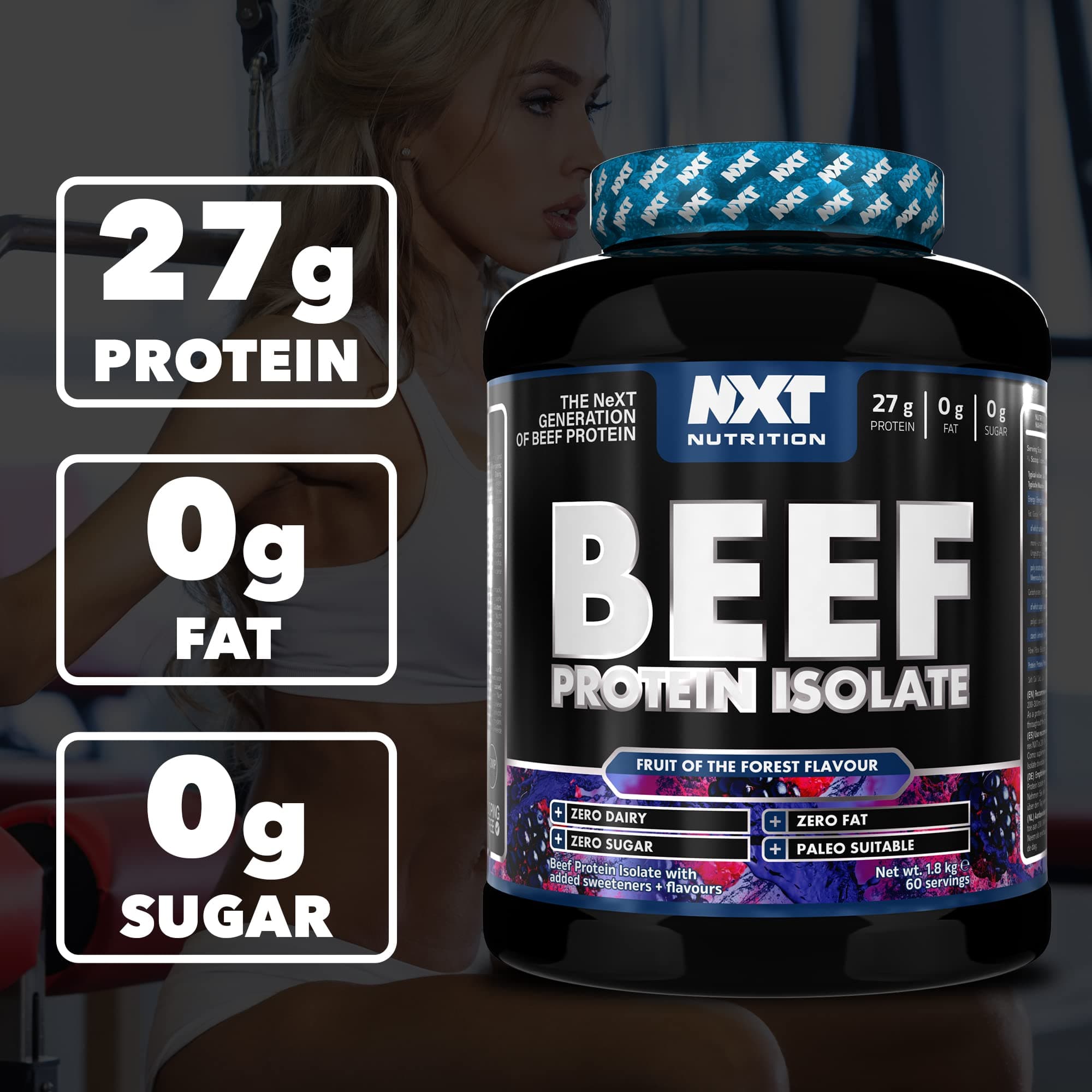 NXT Nutrition Beef Protein Isolate Powder - Protein Powder High in Natural Amino Acids - Paleo, Keto Friendly - Dairy and Gluten Free - Muscle Recovery | 1.8kg Fruits of The Forest