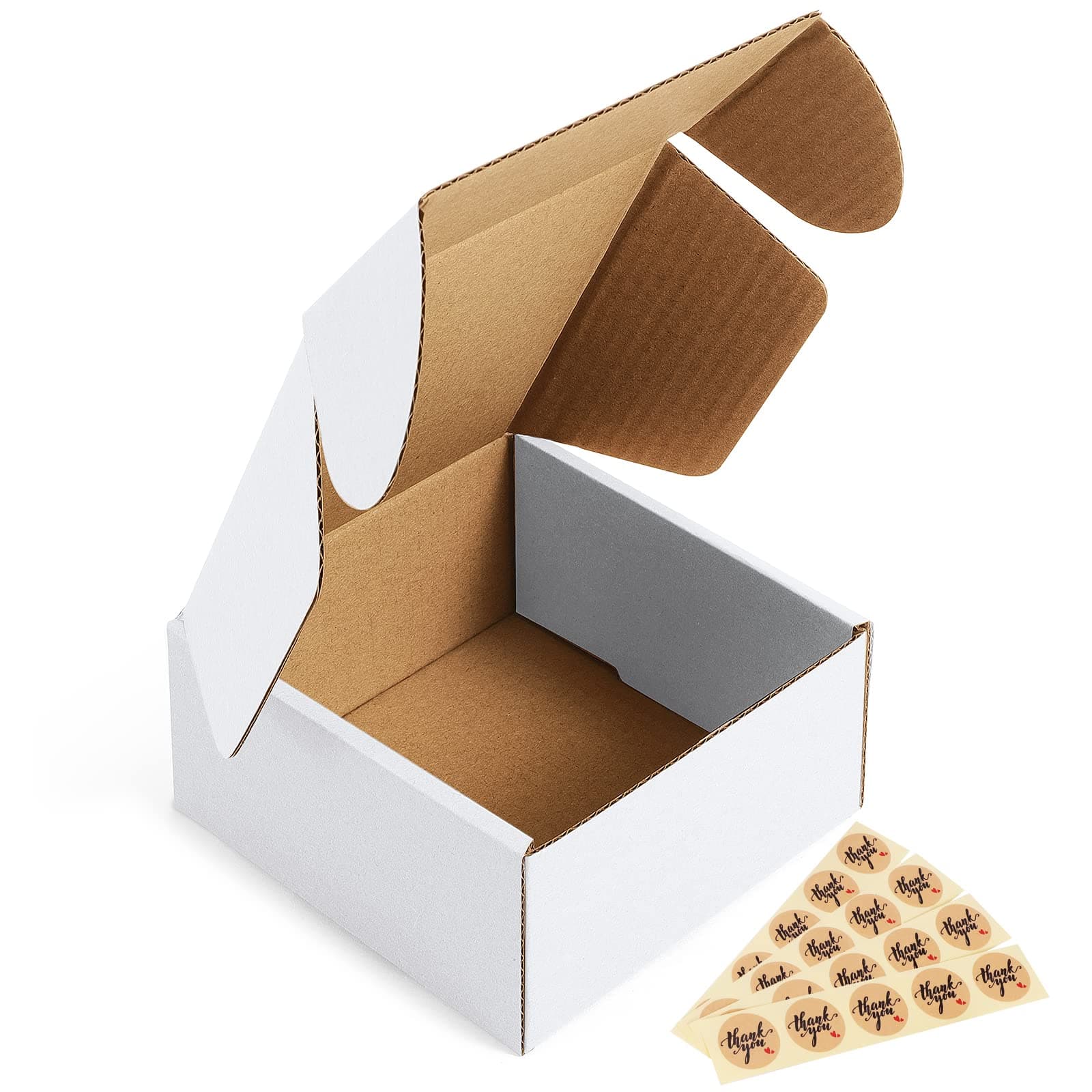 Eupako 4x4x2" Corrugated Box Mailers 50 Pack White Cardboard Small Shipping Boxes for Mailing (with 50 Stickers)