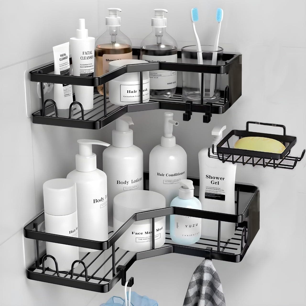 Shower Caddy 3 Pack, Adhesive Shower Organizer for Bathroom Storage & Kitchen, No Drilling, Large Capacity, Rustproof Stainless Steel Bathroom Organizer