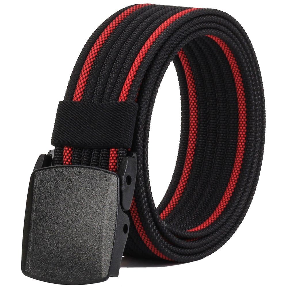 Men Nylon Canvas Belt Tactical with Plastic Buckle, Adjustable Trim to Fit 28-49" Waist