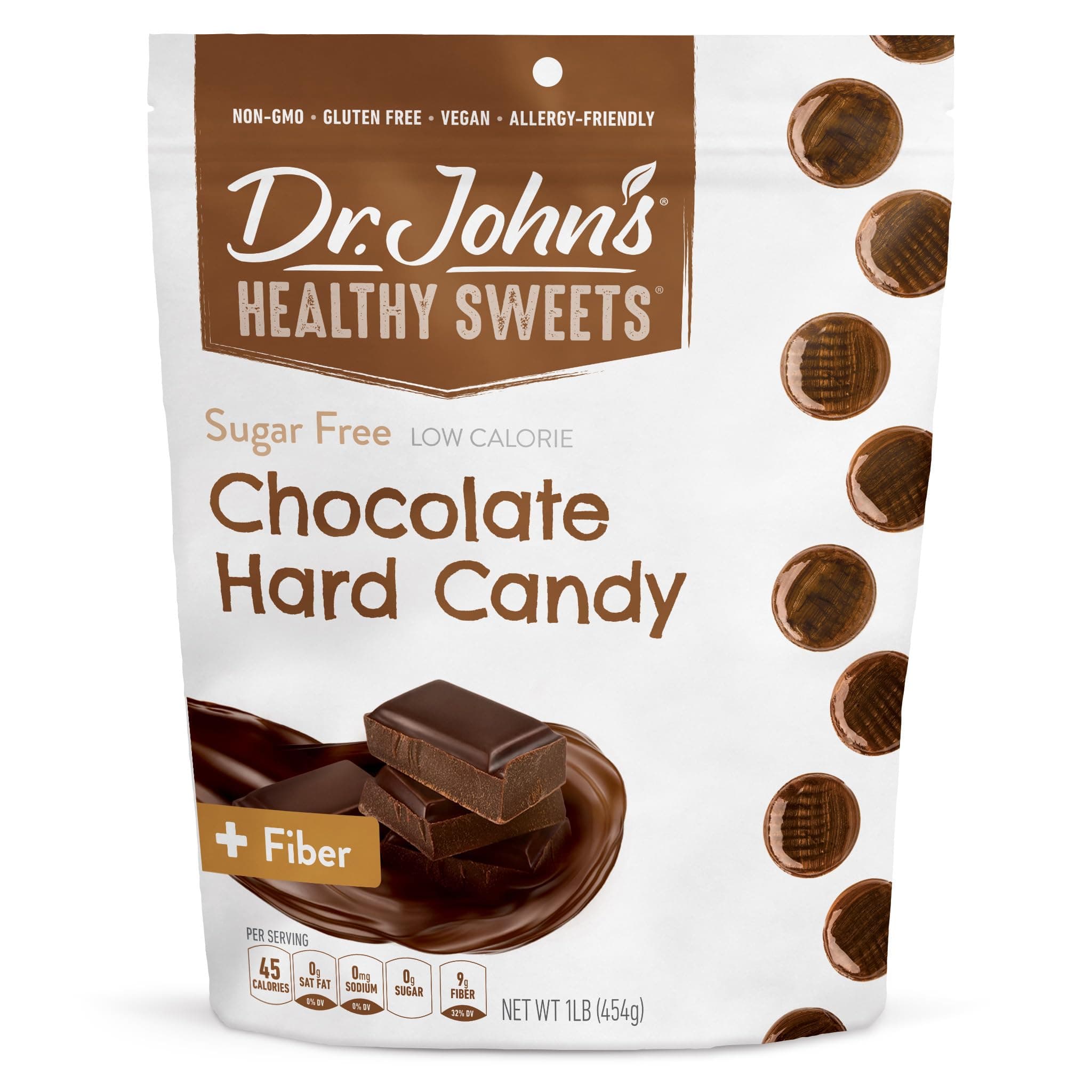 Dr. John’s Sugar Free Candy, Healthy Hard Candy with Zero Sugar, Low Calorie Snacks, Keto Friendly, Vegan, Gluten Free, Chocolate Flavor, 100 Count, 1 LB