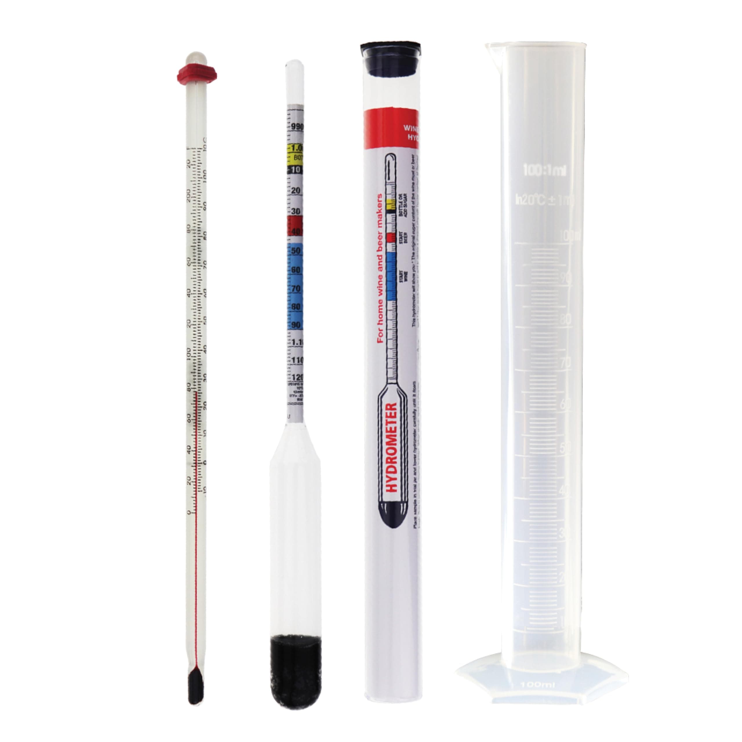 Thermometer World - Hydrometer, thermometer and 100 ml test tube - Accessory for making wine and beer