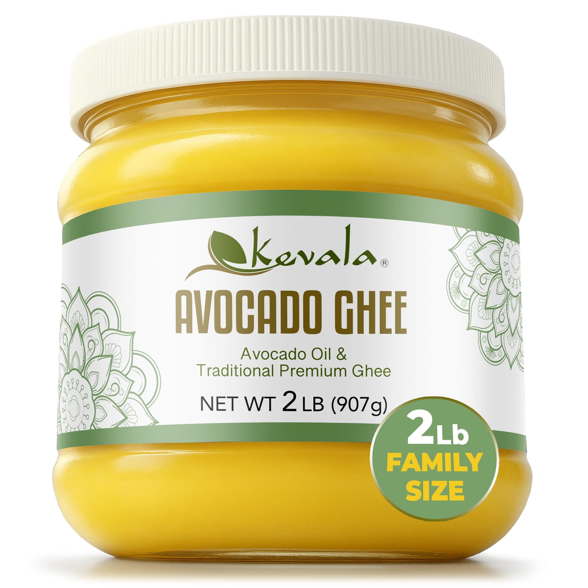 Kevala Avocado Ghee - Made with Grass Fed Cows’ Milk, Blend of Cold-Pressed Avocado Oil and Ghee, Unsalted Spread for Toast and Wraps with no Preservatives, Great for Keto and Low-Carb Diets, 2 lb