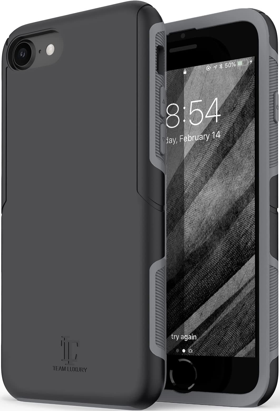 TEAM LUXURY Case for iPhone SE (2022/2020), iPhone 8, iPhone 7 case - Shockproof Rugged Protective Phone Cover - Compatible with Wireless Charging - (Black/Gray)
