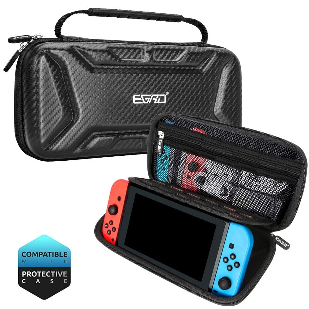 EGRD Carry Case for Nintendo Switch - Portable All Protective Hard Shell Switch Carrying Case - Travel Case with Holder Design& 15 Games for Nintendo Switch Console& Accessories - Black
