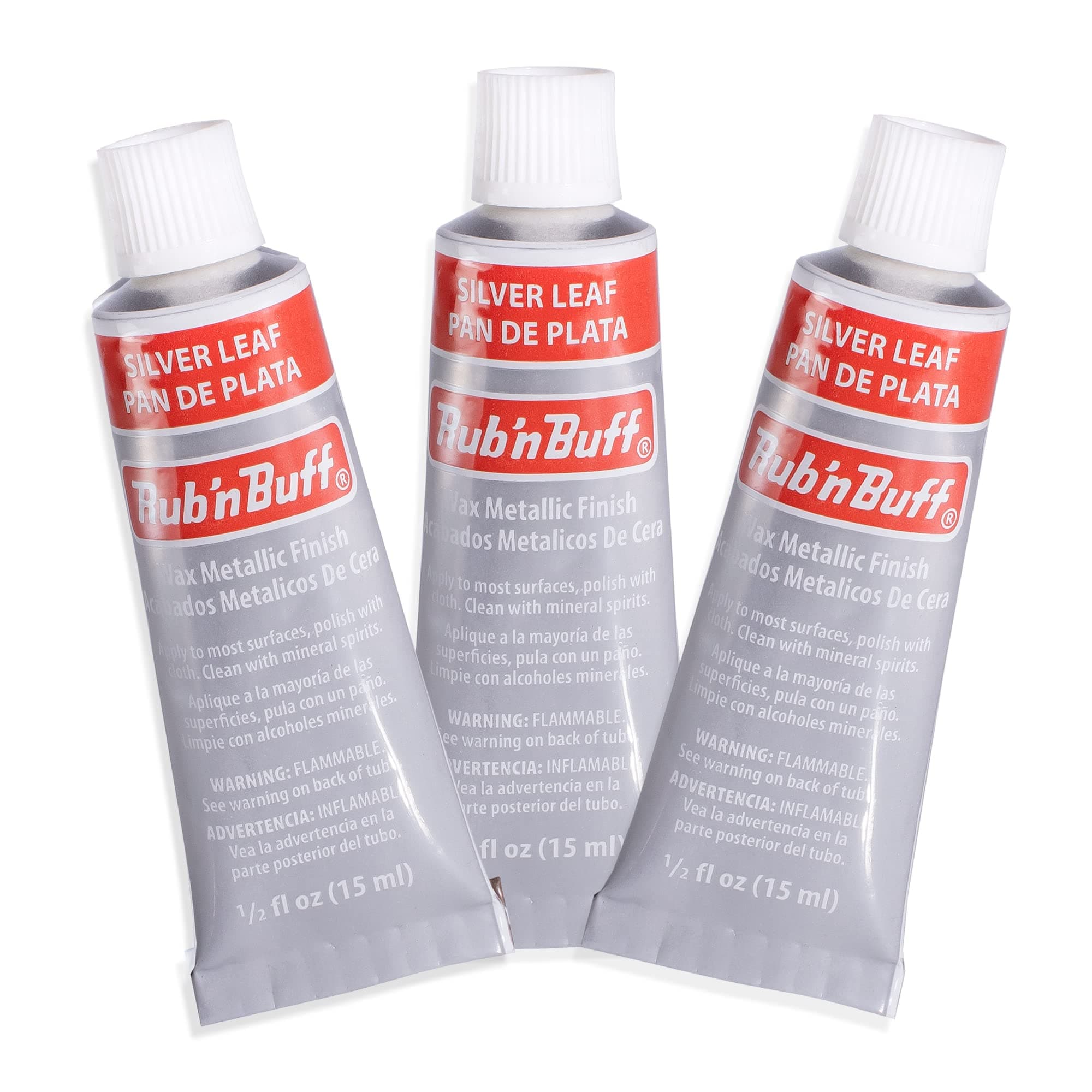 AMACO Rub n Buff Wax Metallic Finish - 3 Rub n Buff Silver Leaf 15ml Tubes - Versatile Gilding Wax for Finishing Furniture Antiquing and Restoration - Rub and Buff Colors Set of Three