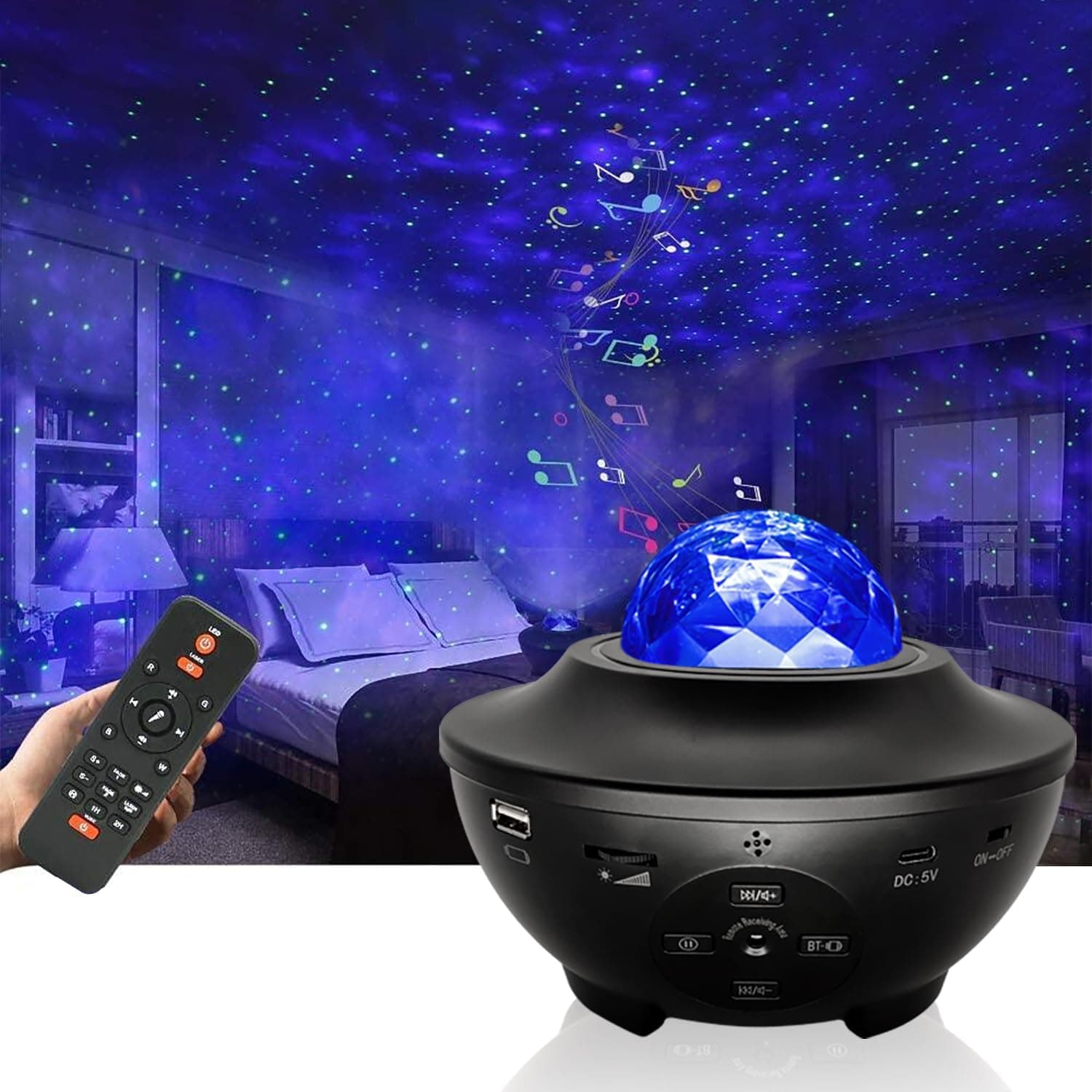 Dongzhen Starry Night Light Projector for Bedroom,Sky Galaxy Projector Ocean Wave Projector Light with Remote Control & Bluetooth Music Speaker, As Gifts for Birthday Party Bedroom
