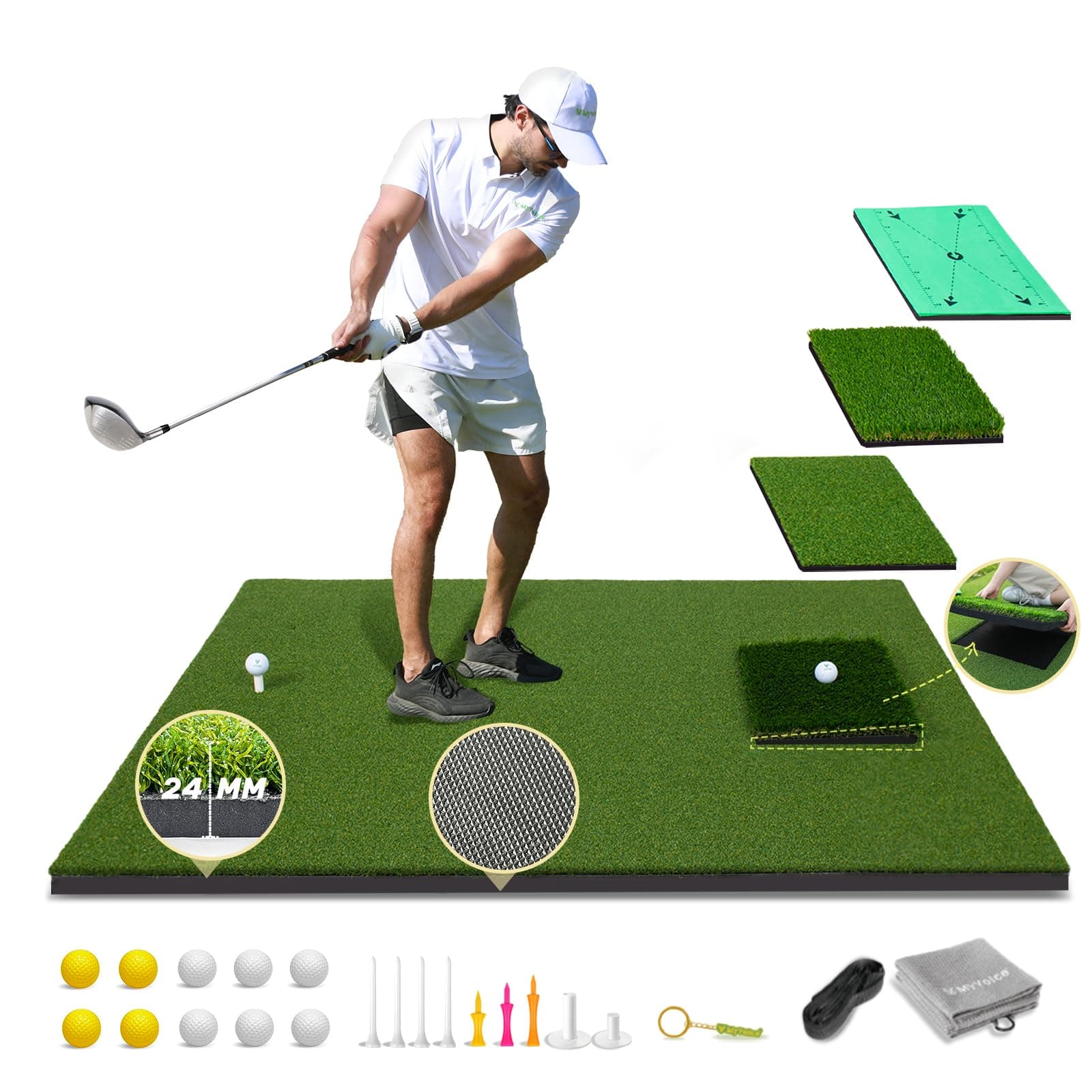 MyVoice Pro 5x4ft Golf Mat – Premium Thickened Golf Hitting Mat with Interchangeable Inserts for Driving, Chipping, and Swing Practice – Realistic Grass Texture for Enhanced Golf Training