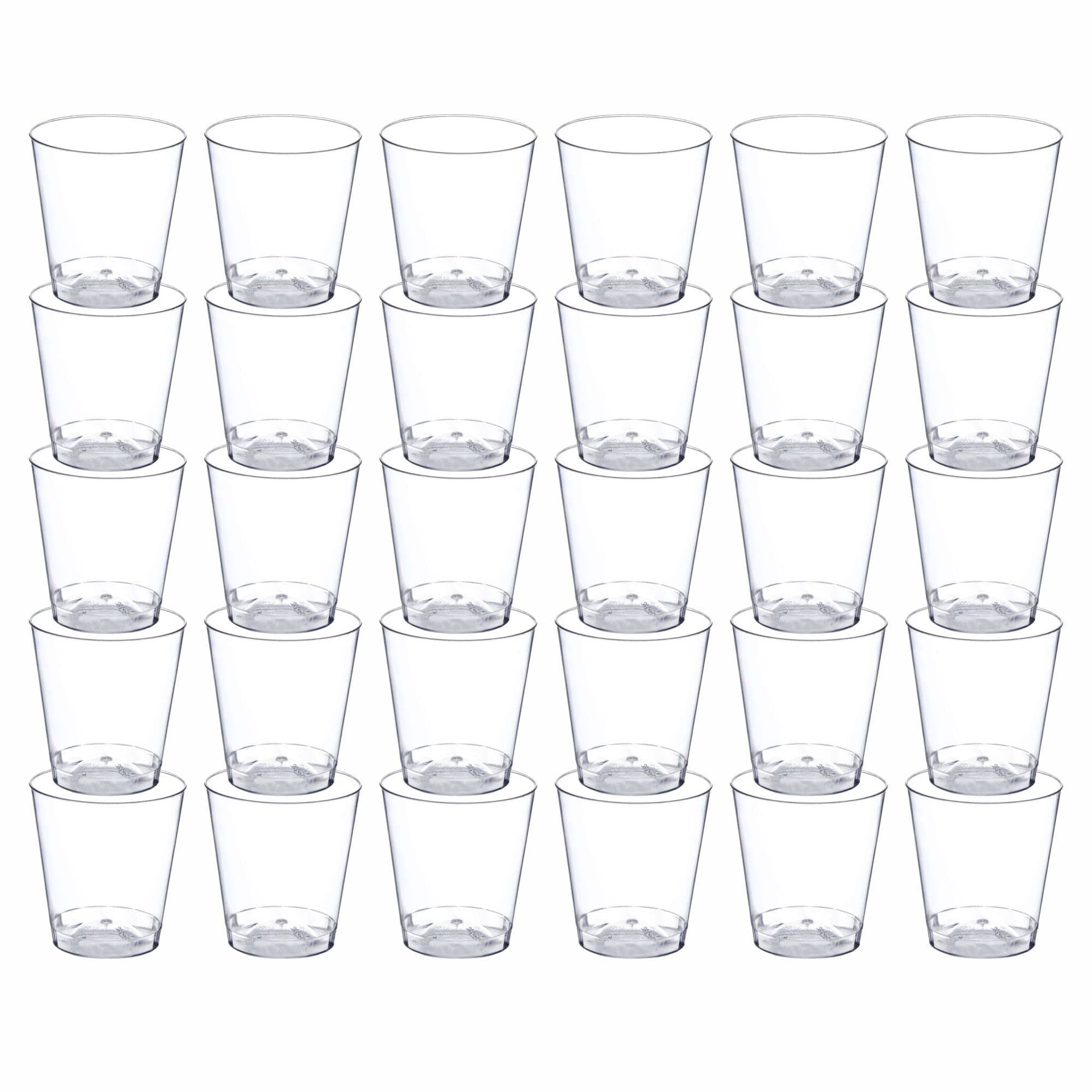 AHAD Disposable Shot Glasses Multi Use Plastic Cups Crystal Clear Hard Sampling Sturdy and Durable Shatterproof Ideal For Parties Outdoor Events Travel BBQ Most Celebrations 30ml (Pack of 30)