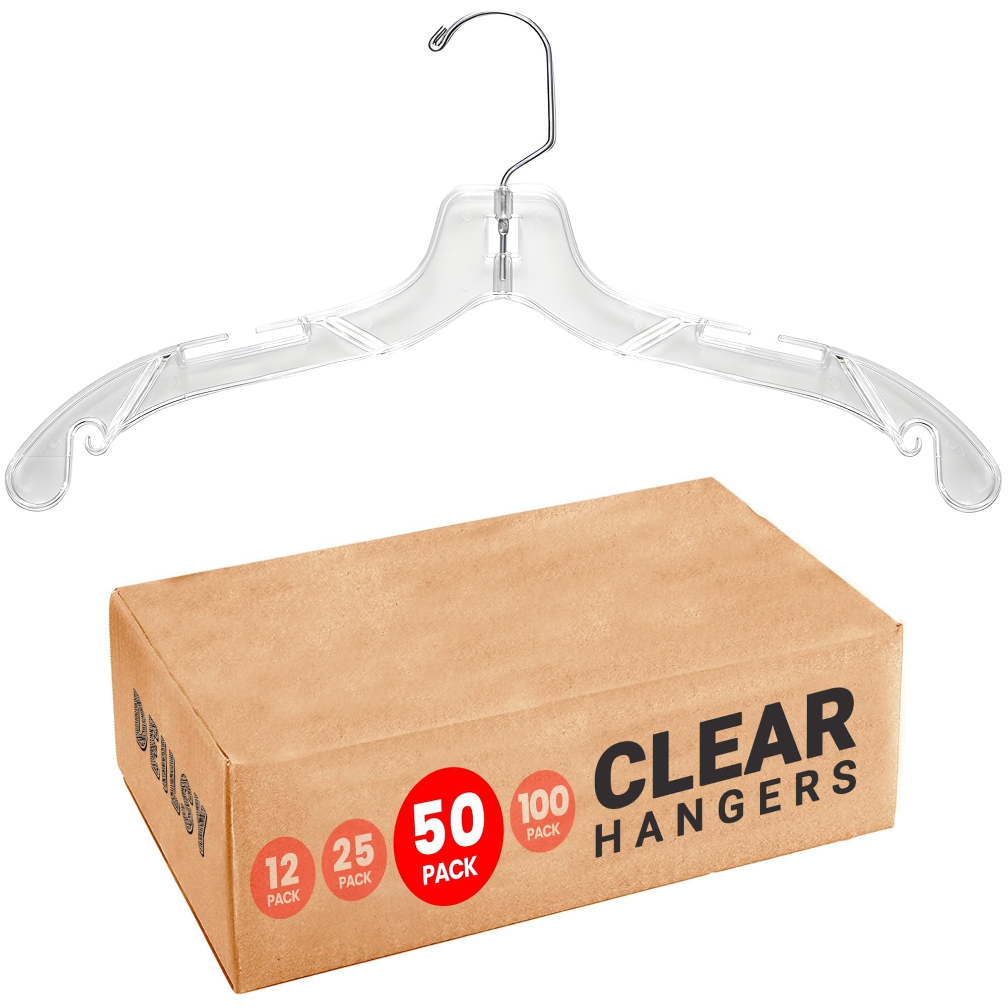 Clear Plastic Hangers 50 Pack - Durable Clothes Hanger for Wardrobe Organization, Essential Plastic Hanger for Garments, Versatile Coat Hangers for Home and Retail Use