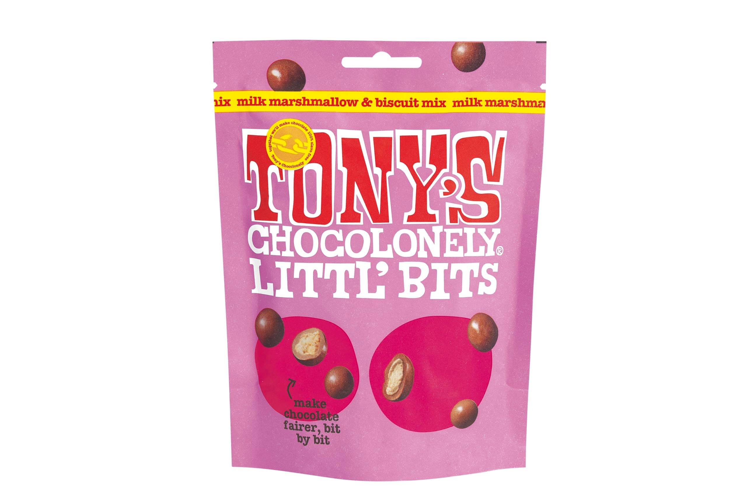 Littl’ Bits Chocolate Mix Balls - Mini Milk Marshmallow Biscuit Chocolates in Sharing Pouch - 100g