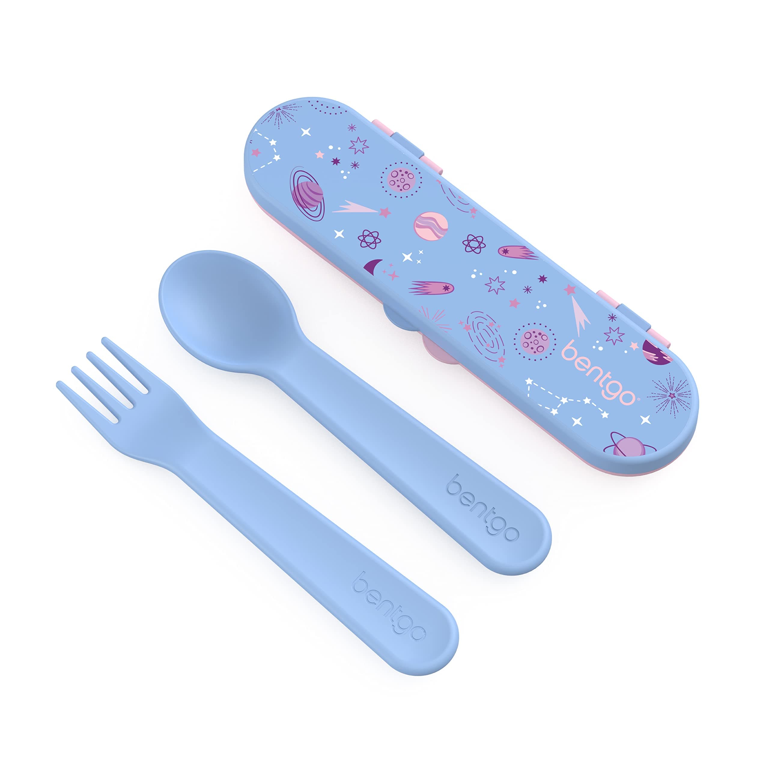 Bentgo Kids Utensil Set - Reusable Plastic Fork, Spoon & Storage Case - BPA-Free Materials, Easy-Grip Handles, Dishwasher Safe - Ideal for School Lunch, Travel, & Outdoors (Lavender Galaxy)