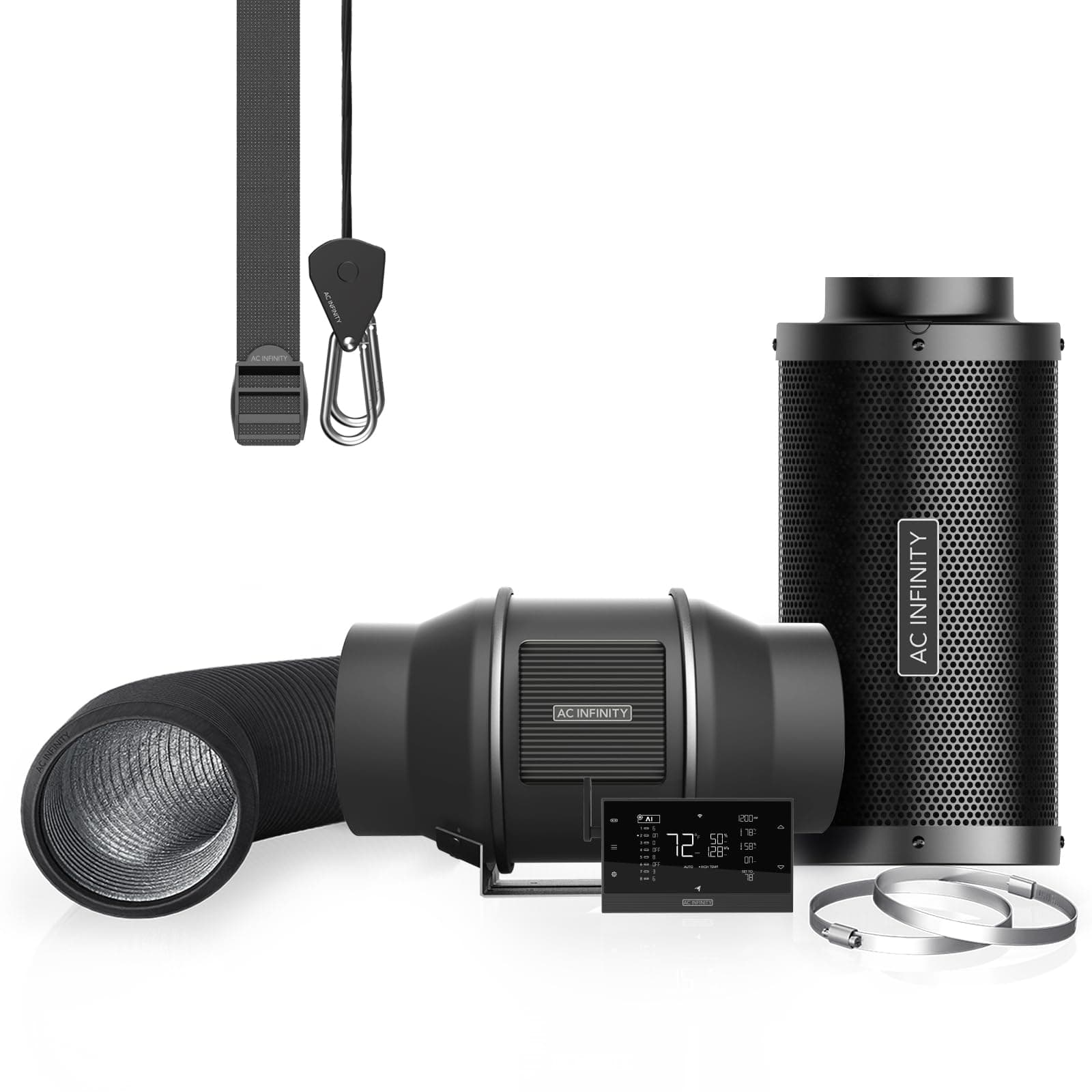 Air Filtration PRO Kit 6”, AI Controller with WiFi App Control & Auto Level Adjusting, Inline Fan, Carbon Filter, Ducting, Ventilation System for Grow Tents, Hydroponics, Indoor Gardening