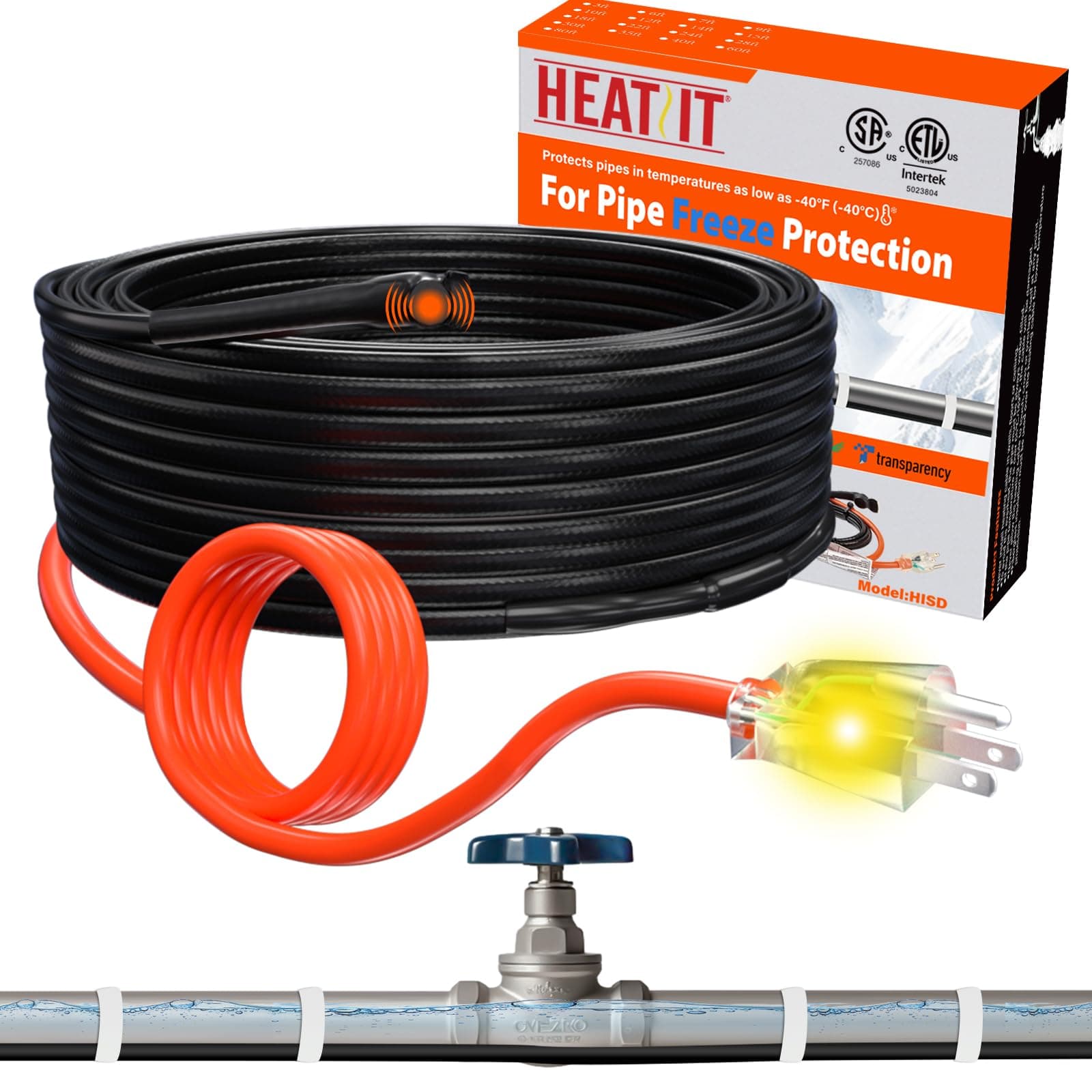 Heat it HISD 3-feet Pipe Heating Cable with Built-in Thermostat
