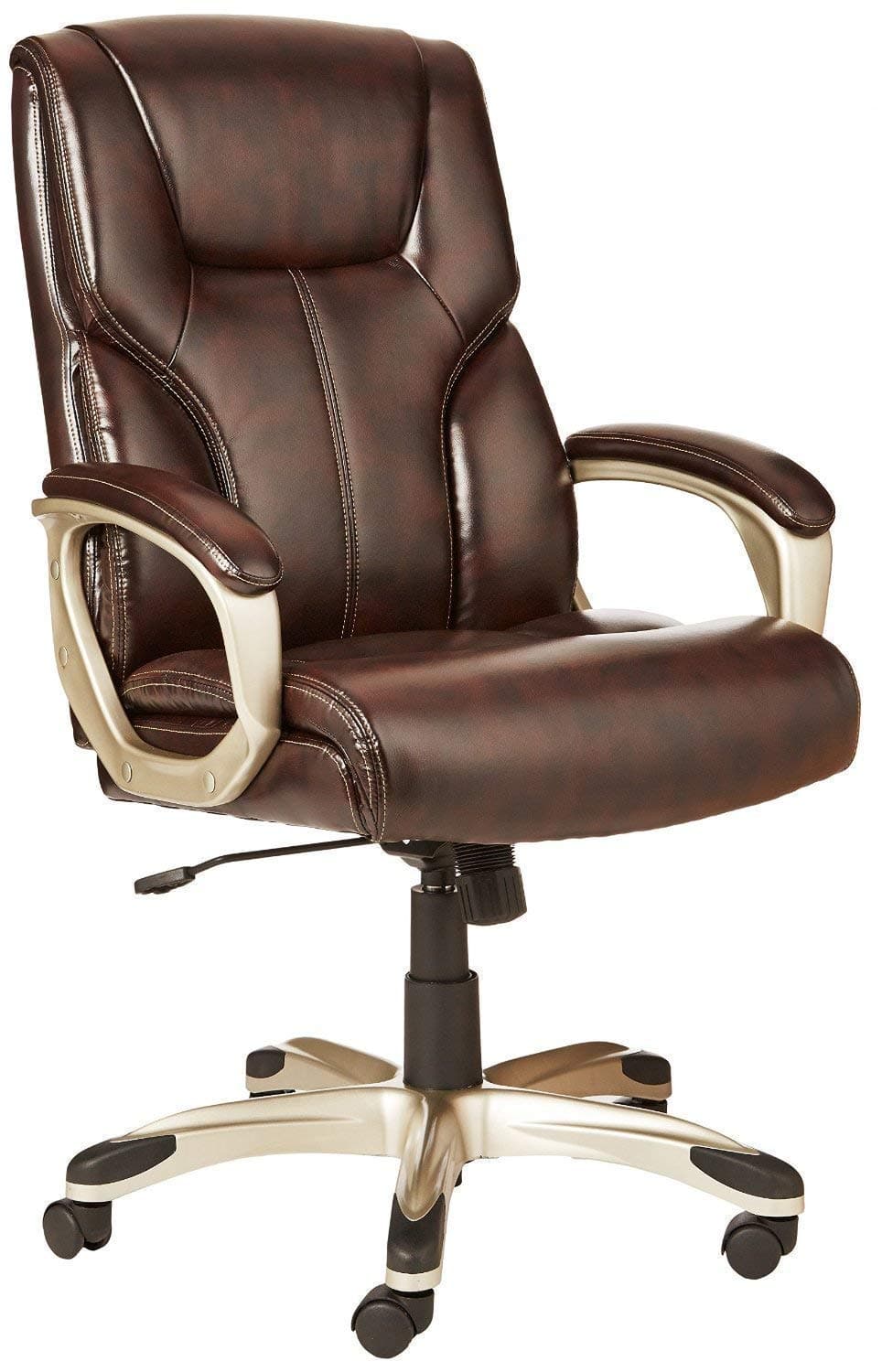 Amazon Basics Executive Home Office Desk Chair with Padded Armrests, Adjustable Height and Tilt, Rolling Swivel Chair, 275 Pound Capacity, Brown and Gold
