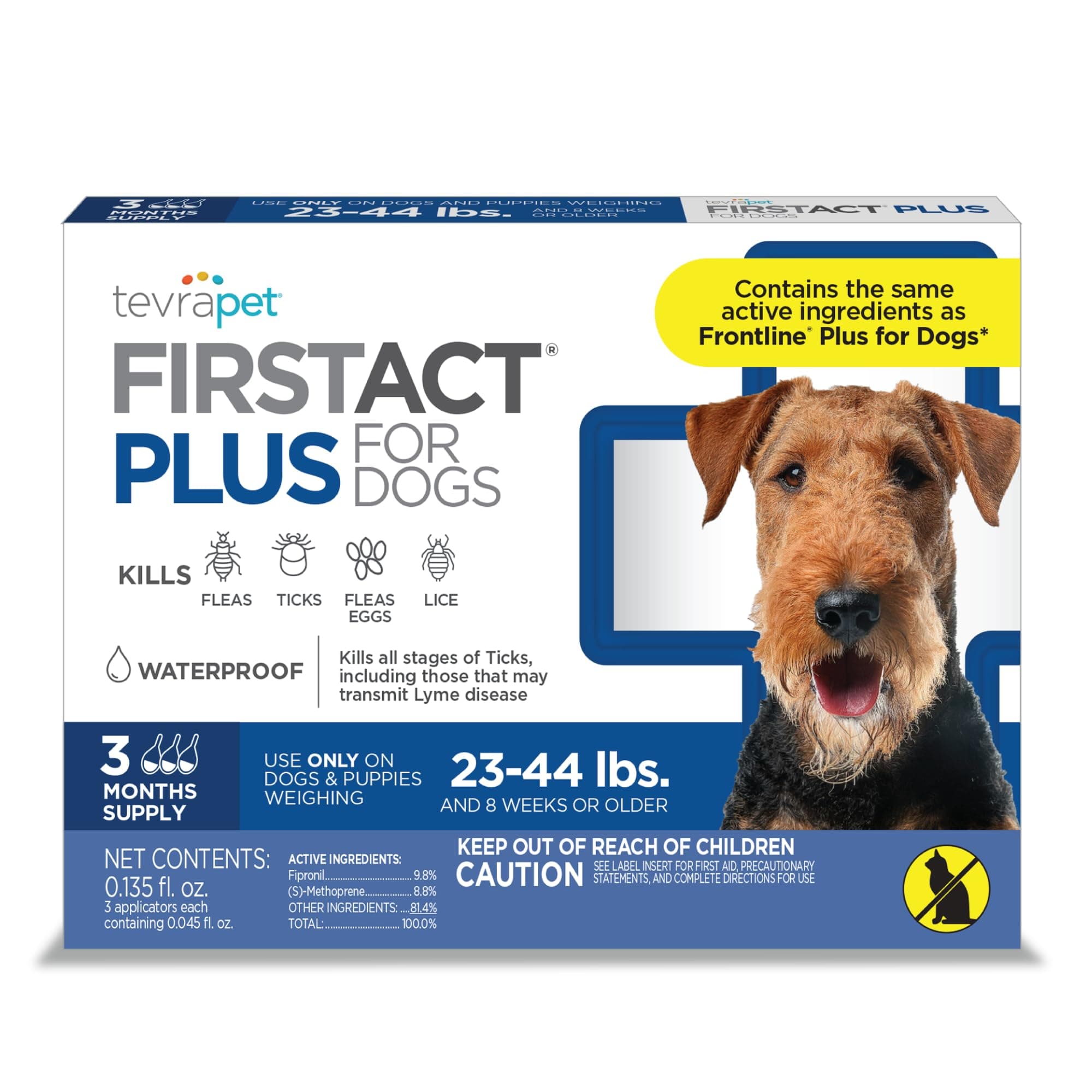 TevraPet FirstAct Plus Flea and Tick Topical for Dogs 23-44 Pounds, 3 Count