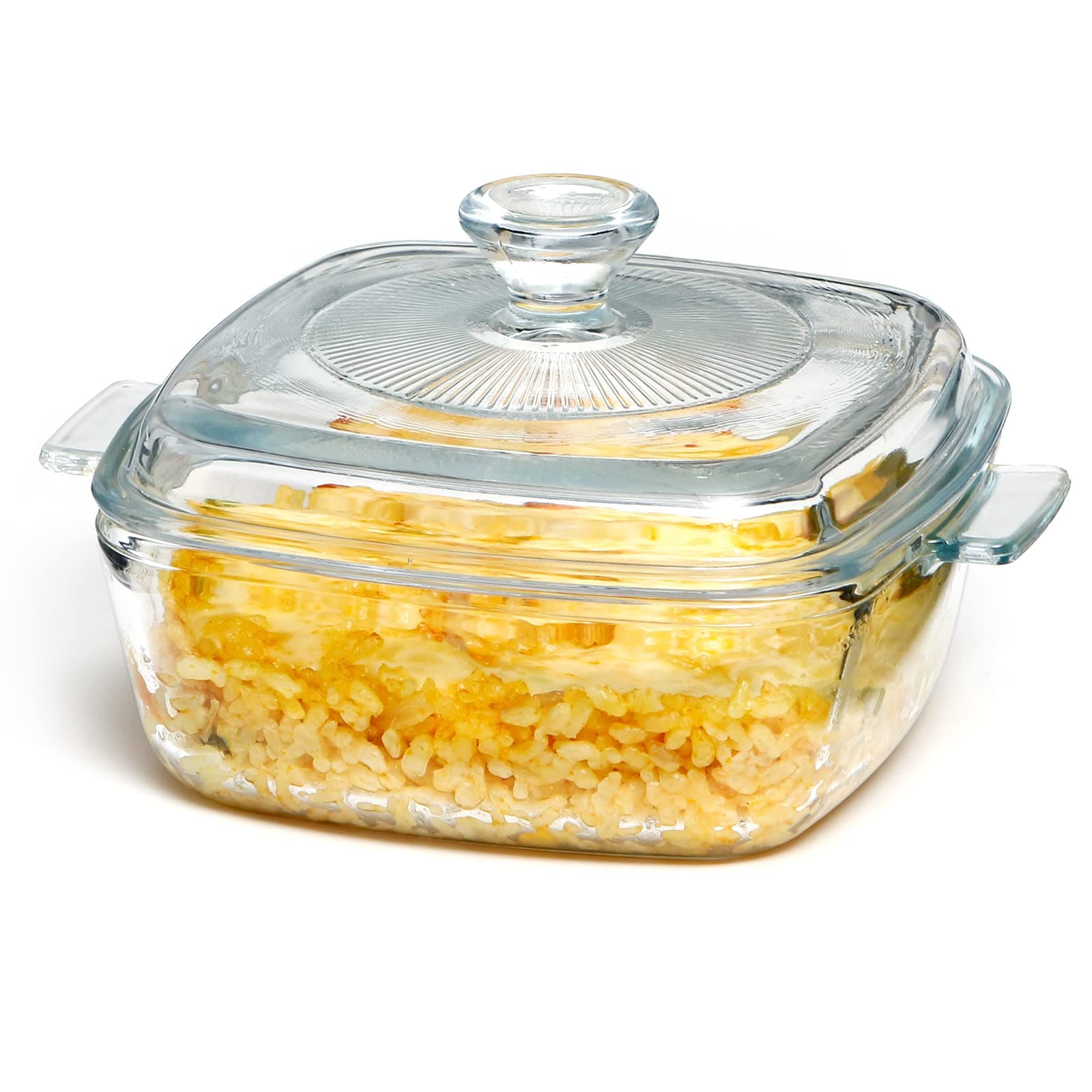 Nutriups Round Casserole Dish with Handles, Oven Safe Covered Baking Dish with Glass Lid (0.8L-Square)