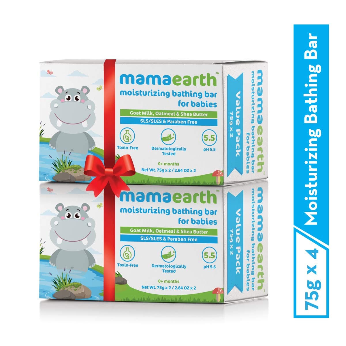 Mamaearth Moisturizing Bathing Bar Soap For Babies - 75g (Pack of 4) | Infused with Goat Milk, Oatmeal & Shea Butter | Cleanses Gently, Retains Moisture, pH Balanced at 5.5