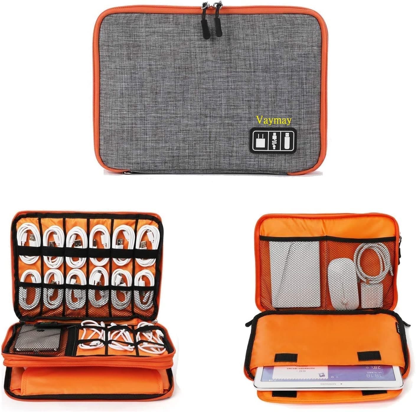 Travel Essentials Electronic Organizer, Travel Organizer | Double Layer Electronics Gadget Organizer Case for Storage iPad Mini, Cord, Charger, Phone, Adapter, Power Bank, Hard Drives (L)