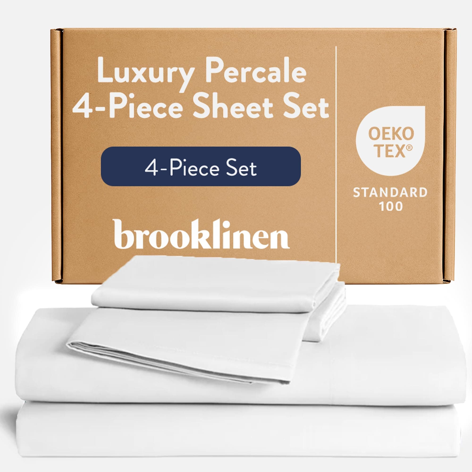 Luxury Percale Sheet Set - 4 Piece 100% Cotton Bed Sheets - 1 Fitted & 1 Flat Sheet, 2 Pillowcases - Cotton Percale Sheets for Hot Sleepers (Queen Size, White)