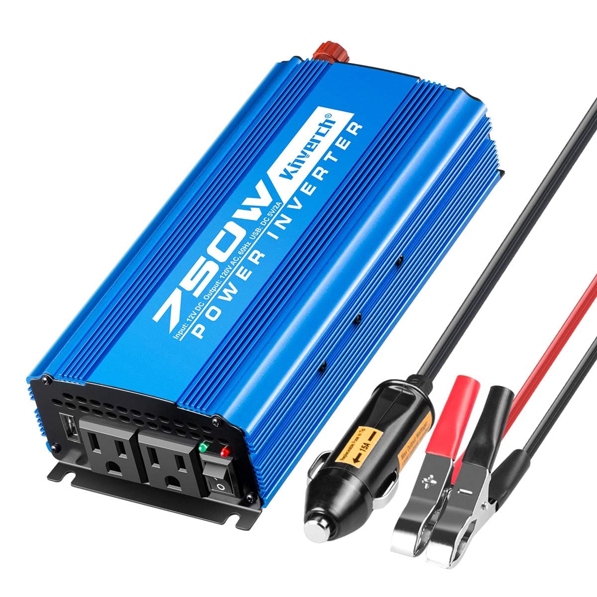 750 Watt Power Inverters DC 12V to 110V AC Converter with 2 AC Outlets and 2A USB Charging Port for Camping Car Power Inverter for Car Cigarette Lighter