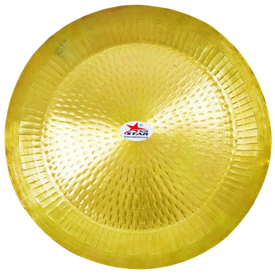 Nutristar Brass Plate/Platter. Hammered Brass Parat. Diameter 18 Inches, Height 3.5 Inches, Colour Golden, Pack of 1.