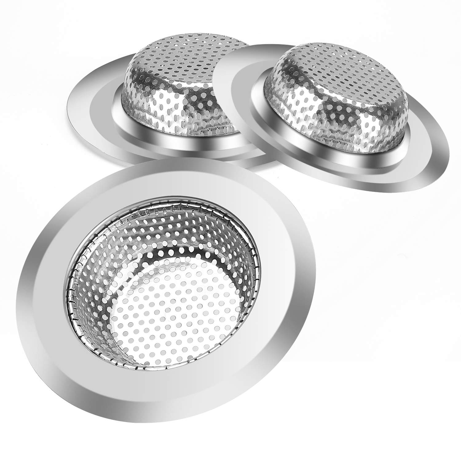 Ditto 3PCS Kitchen Sink Strainer Stainless Steel Drain Filter with Perforated Holes Durable Basket Drains with 4.5" Diameter -Sliver