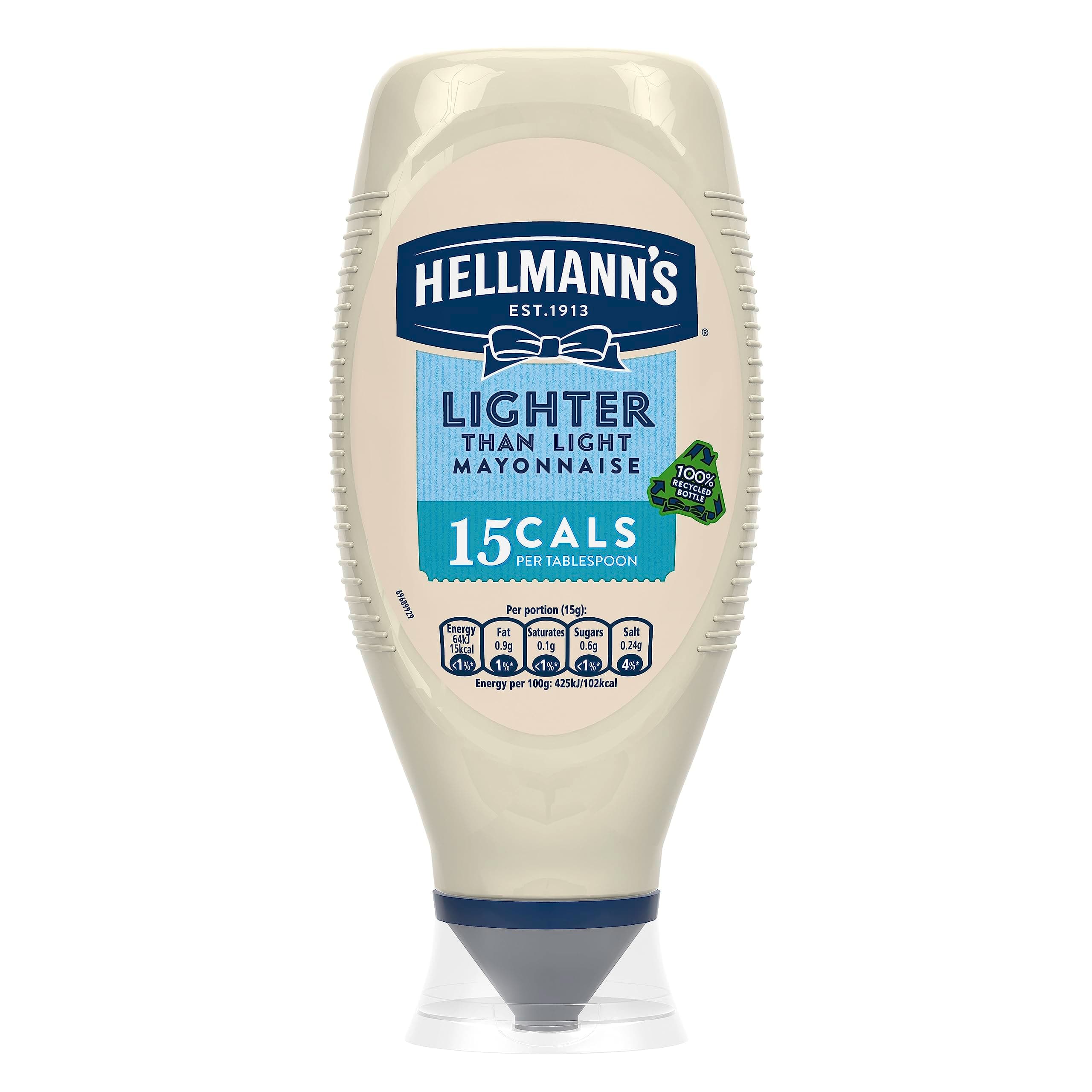 Lighter than Light Mayonnaise 100% recycled plastic bottle light mayo for sandwiches, wraps, and salads 750 ml