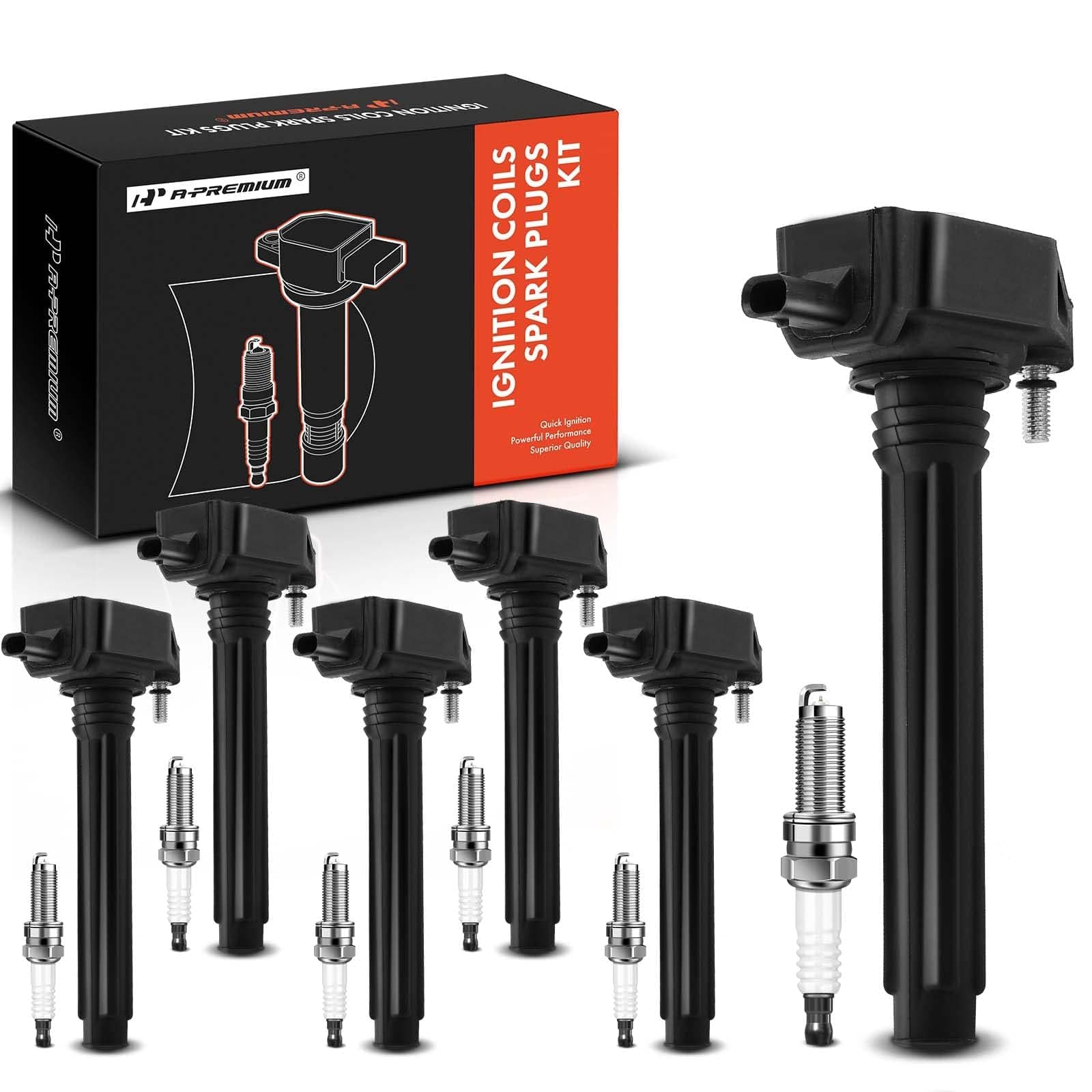 A-Premium Set of 6 (Black) Ignition Coil Pack and Iridium Spark Plugs Compatible with Jeep Grand Cherokee 2011-2015, Wrangler 2012-2017 & Dodge Grand Caravan 2011-2020, V6 3.6L