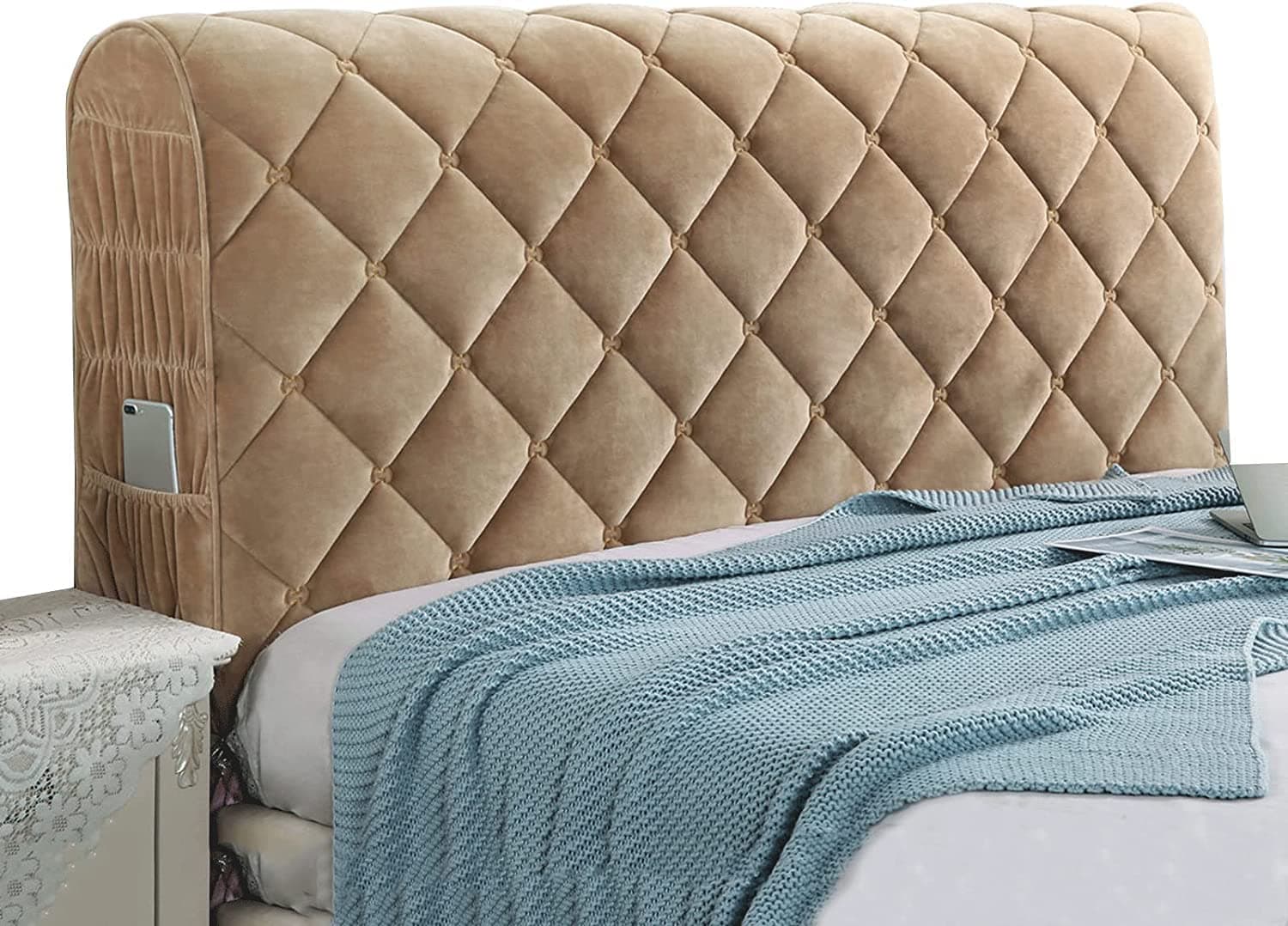 Headboard Covers Slipcover, Stretch Bed Headboard Covers, Small Square Jacquard Dustproof Protector Cover for Upholstered Headboard (Milk White, Queen Headboard Length ( Color : #26 , Size : 220cm/87i