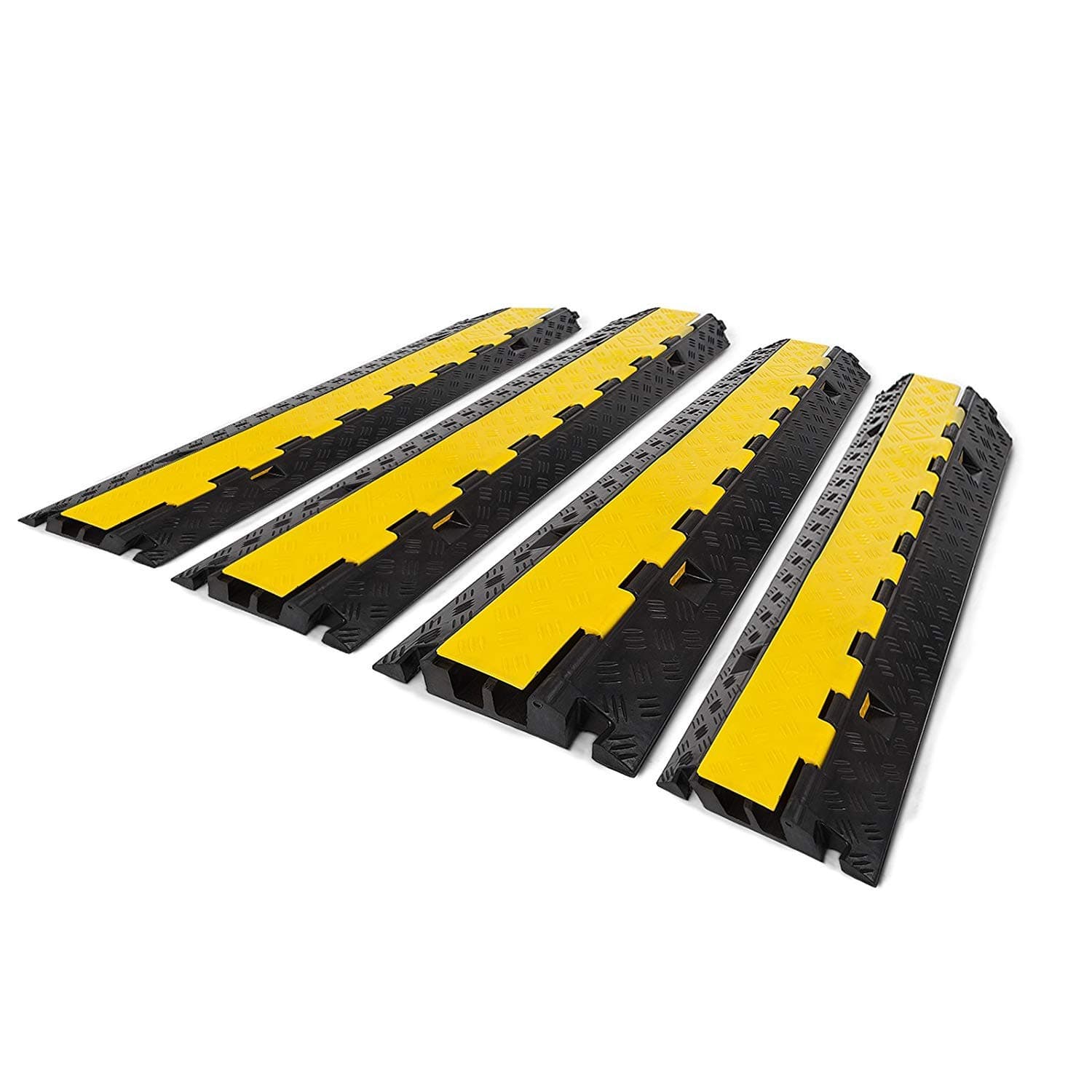 Hopopular 4 Pack Rubber Cable Protector Ramp 2 Channel Heavy Duty 66,000LB Load Capacity Cable Wire Cord Cover Ramp Speed Bump Driveway Hose Cable Ramp Protective Cover (4pcs -2 Channel)