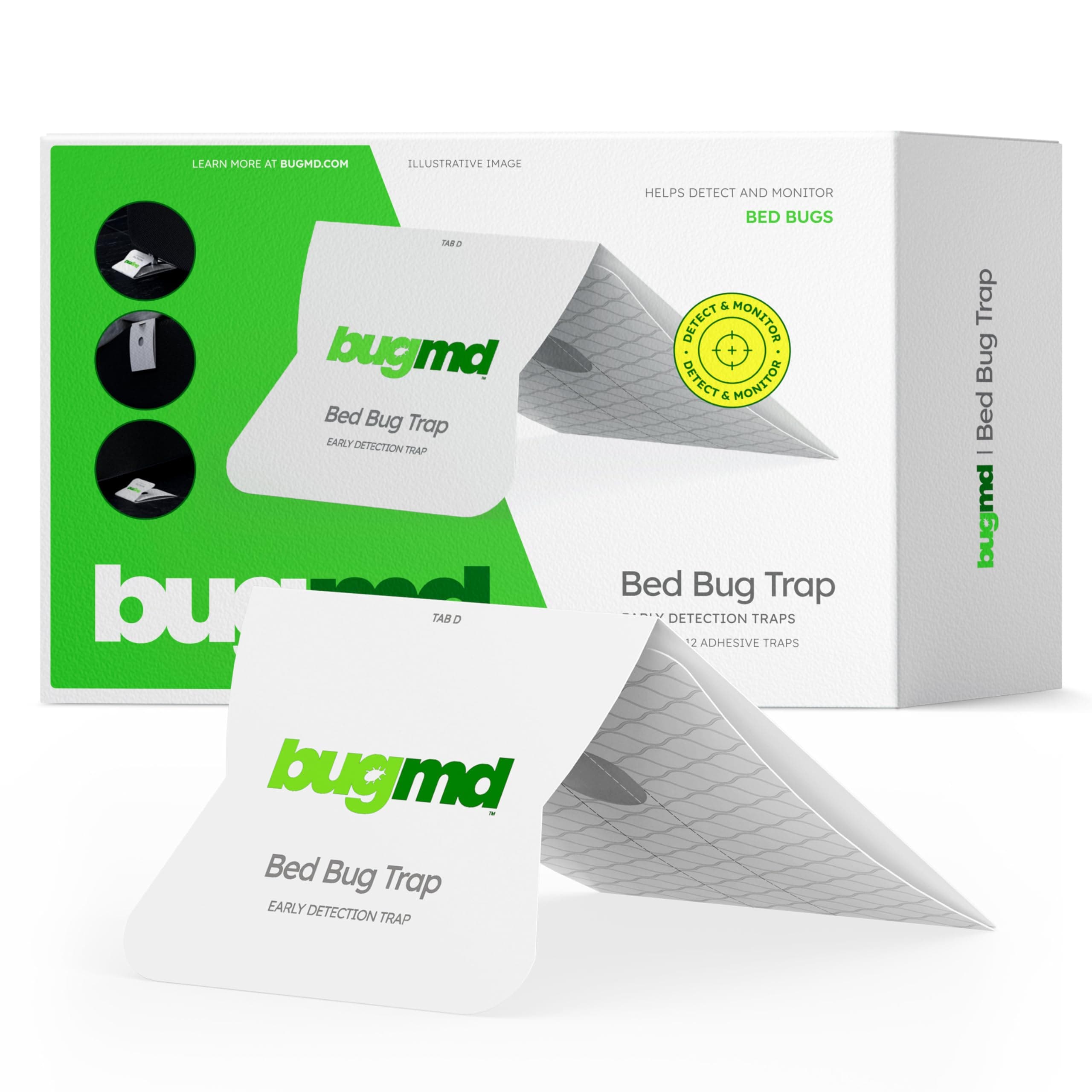 BugMD Bed Bug Trap (1 Pack, 12 Traps) - Interceptors, Bed Bug Prevention, Sticky Glue Traps, Insect Trap Indoor