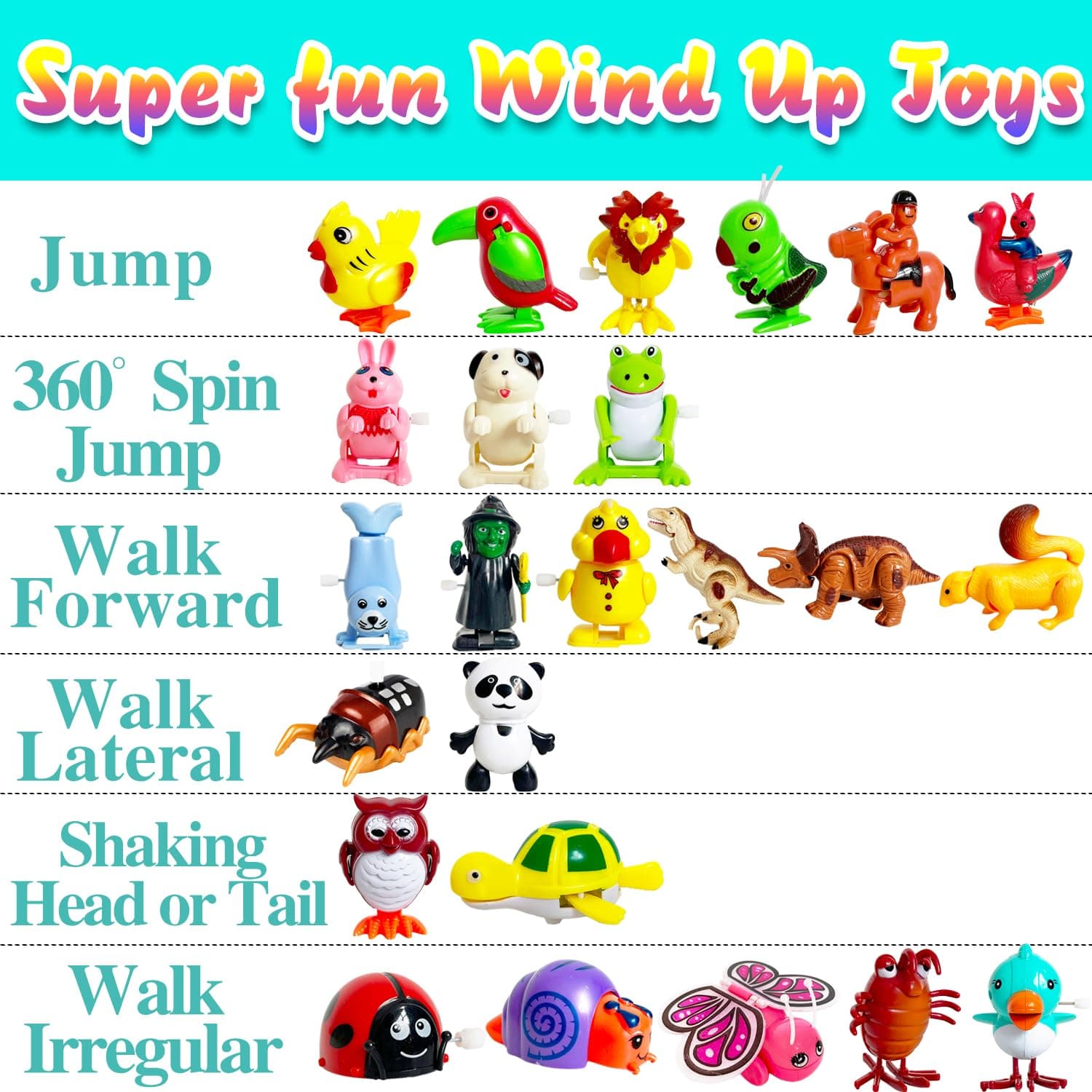 24 Pcs Wind Up Toys Assorted Animals Bulk Flipping Walking Jumping Clockwork Toy,Wind Up Animal Party Favors Toy for Birthday Birthday Party Favors,Classroom Prizes,Treasure Box