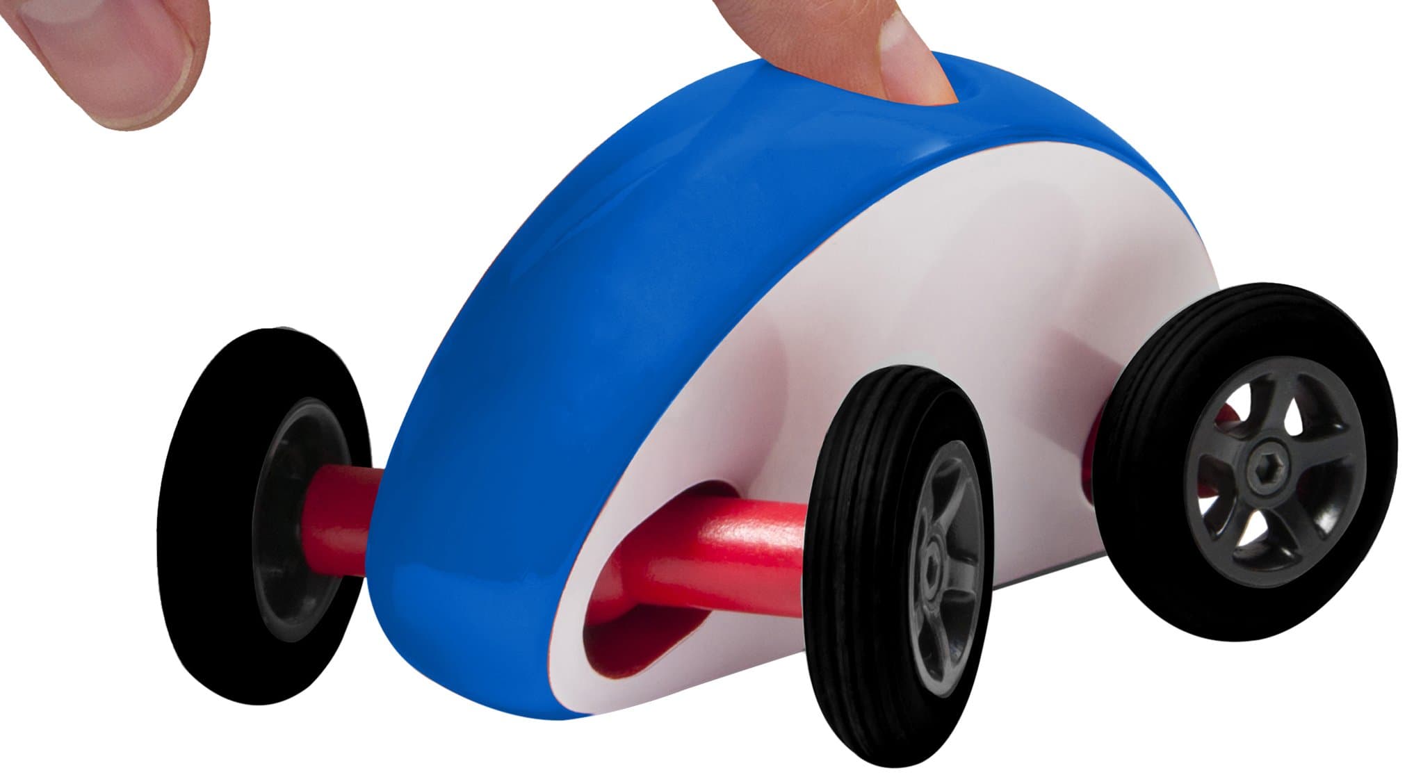 Finger Car Wonky Wheels, White with Blue Stripe
