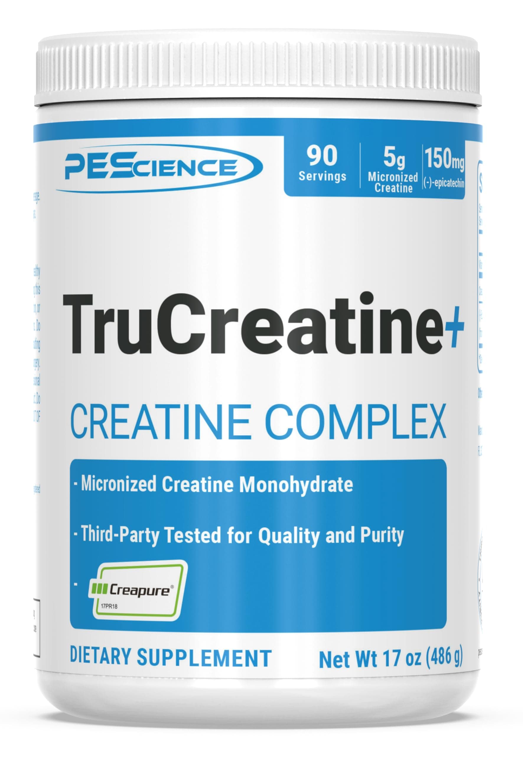 PEScience TruCreatine+ Creatine Monohydrate Powder Plus Epicatechin, Micronized Creapure Creatine for Women & Men, Supports Muscle Growth, Strength & Recovery, Cognition, 90 Servings, Unflavored