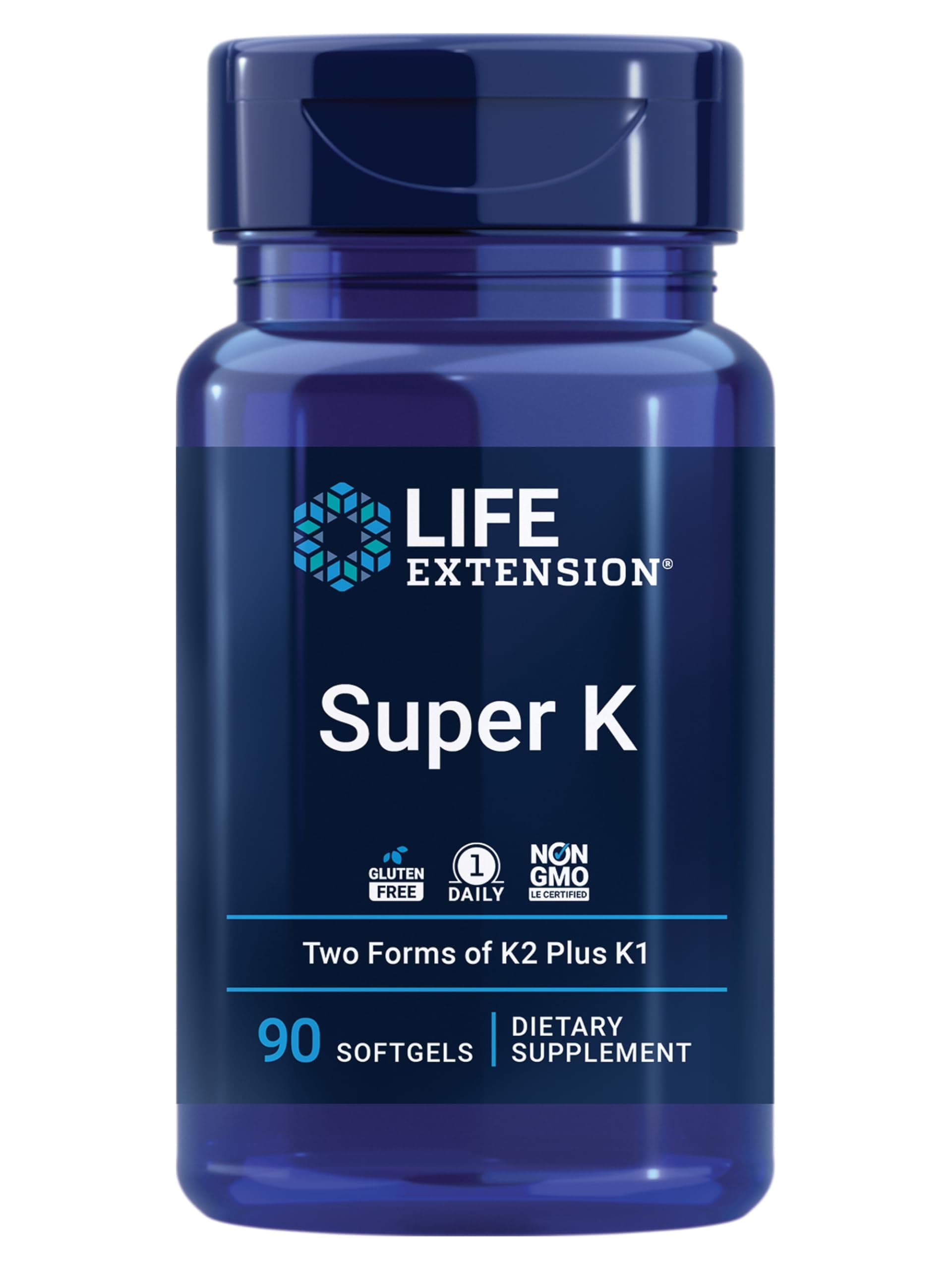 Life Extension Super K – Vitamin K1 and Two Forms of K2 for Bone, Heart, and Arterial Health - Gluten-Free, Once Daily, Non-GMO - 90 Count (Pack of 1)