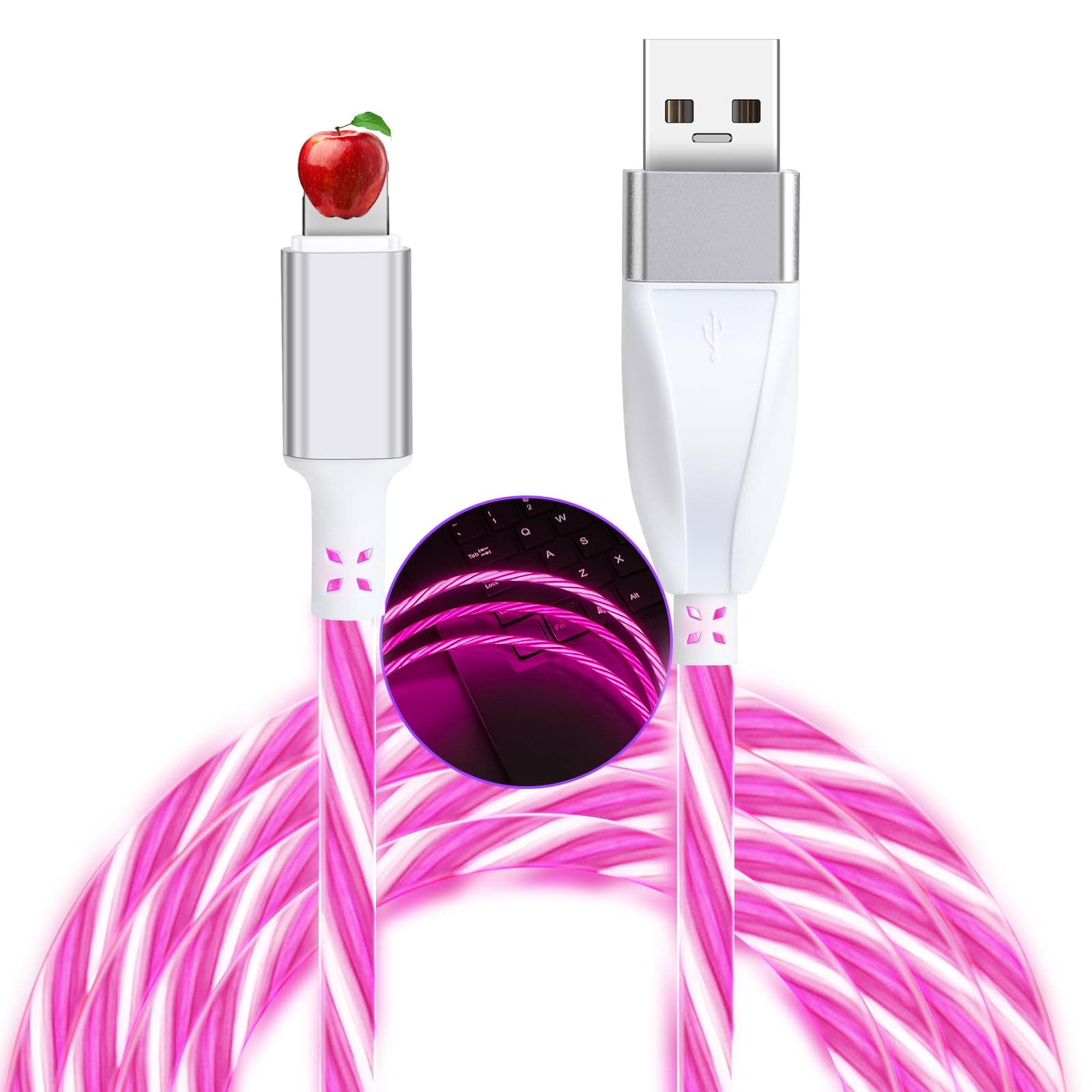 VofolenCharger Cable for iPhone 1.5M Long USB to Light Cable 60W Phone Charging Fast Charge Cord Lead for iPhone 14 13 12 11 Pro/Xs Max/X iPad and More Light Devies for Home,Outdoor (Pink)
