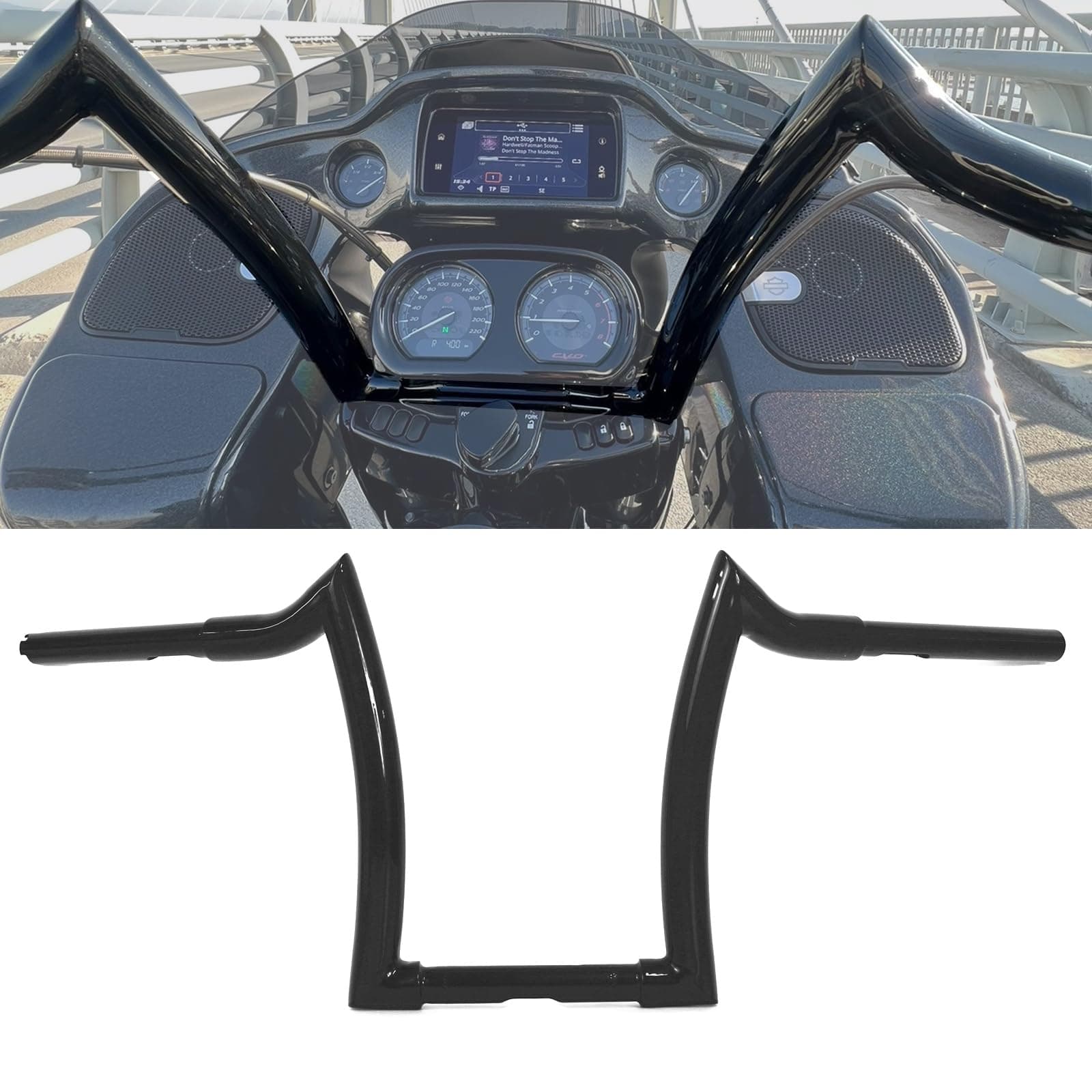 1 1/4" Black Ape Hanger Handlebar Compatible for Harley 883 1200 Sportster XL Softail FLST FXST Dyna, Road King 1994-2023, Road Glide 1998-2013 Motorcycle 12 inch Rise