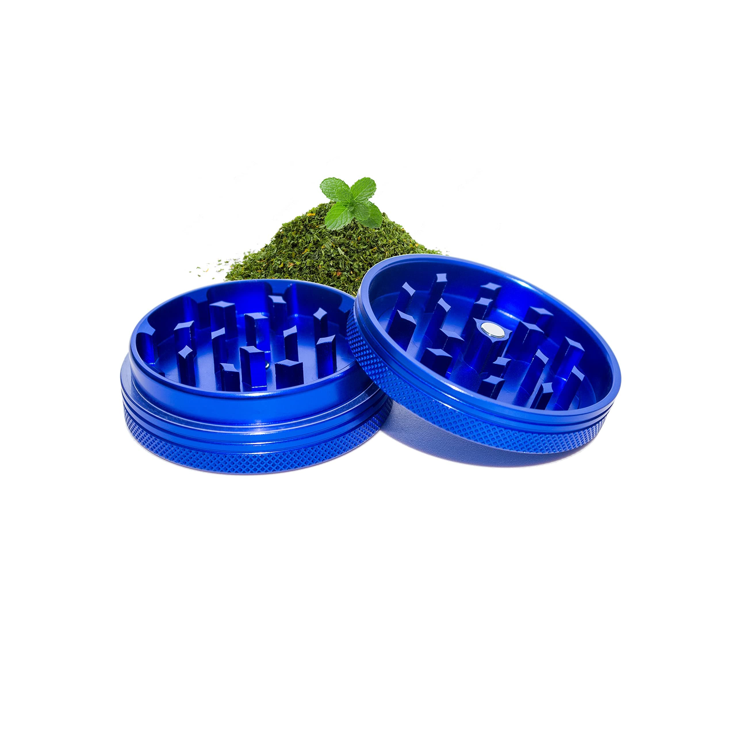 Small Thin Herb Chrome Crusher Grinder 2 inch (Blue Color)