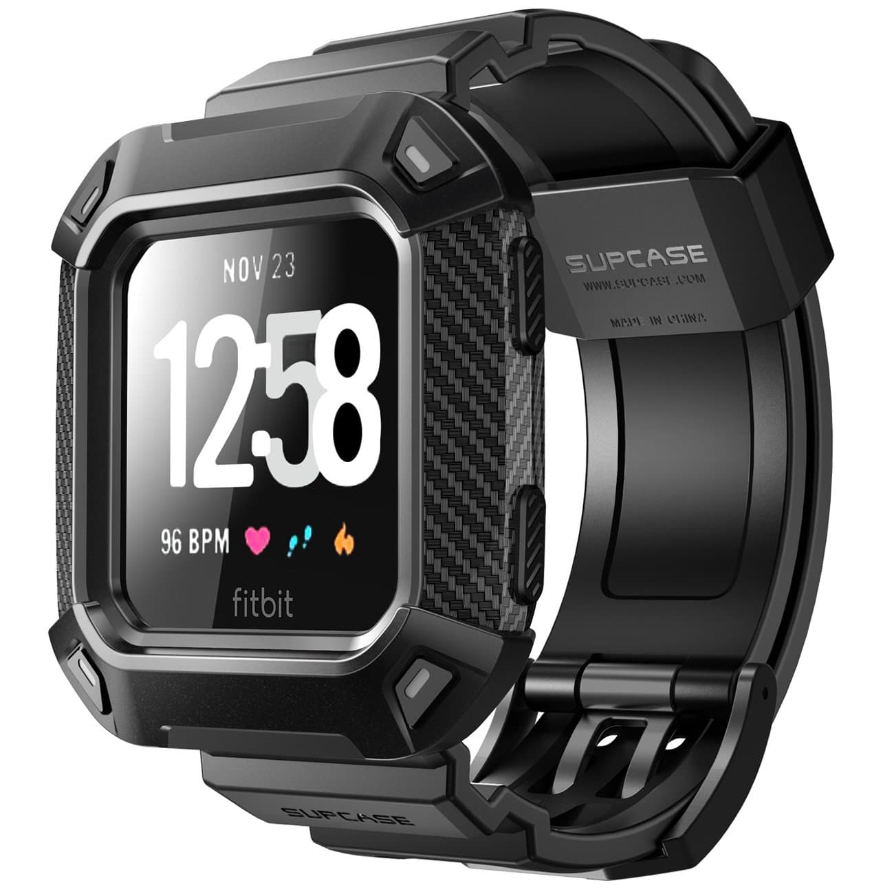 SUPCASE Watch Bands for Fitbit Versa & Versa Lite, Unicorn Beetle Pro Protective Replacement Wristband Case Band (Black)