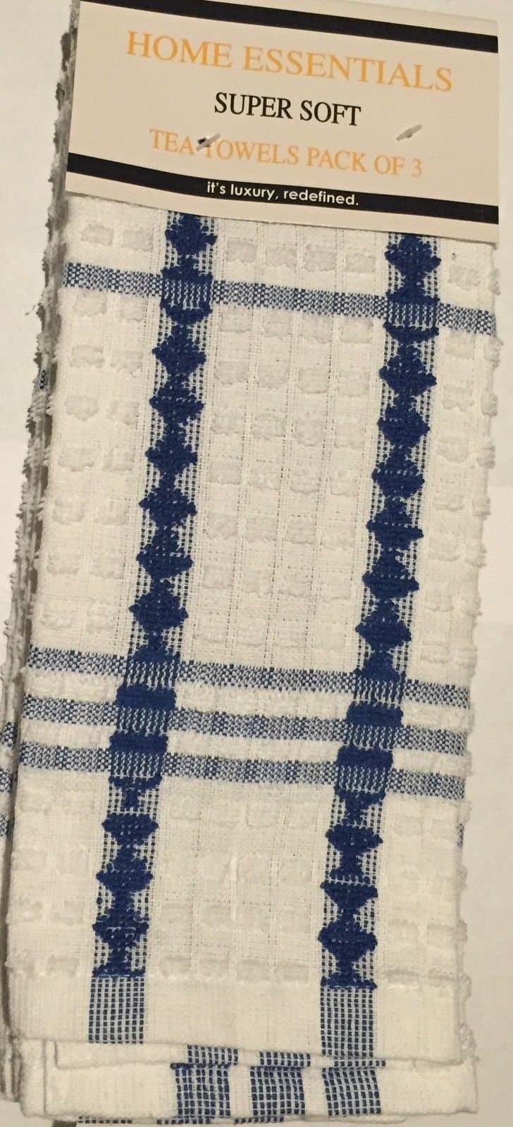 3 Pack - Superdry Mono Blue/White 40cm x 65cm 3 PACK EQYPTIAN TERRY TEA TOWEL