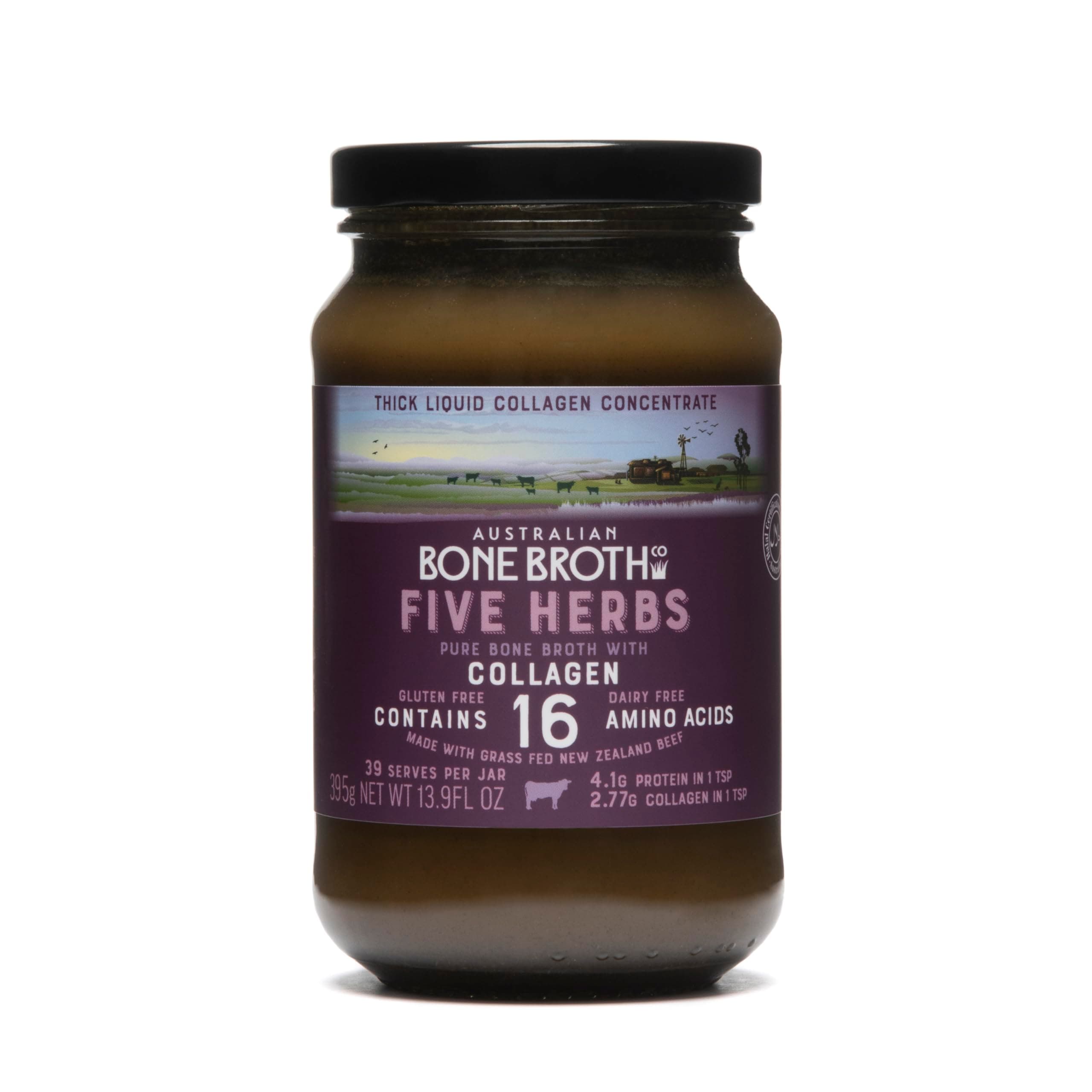 Five Herb Beef Bone Broth Concentrate with Italian Herbs – Premium Grass-Fed Beef Bone Broth for Keto Diet, Halal, Nutritional Beverage & Flavor Boost - Low Sugar, Low Carbs