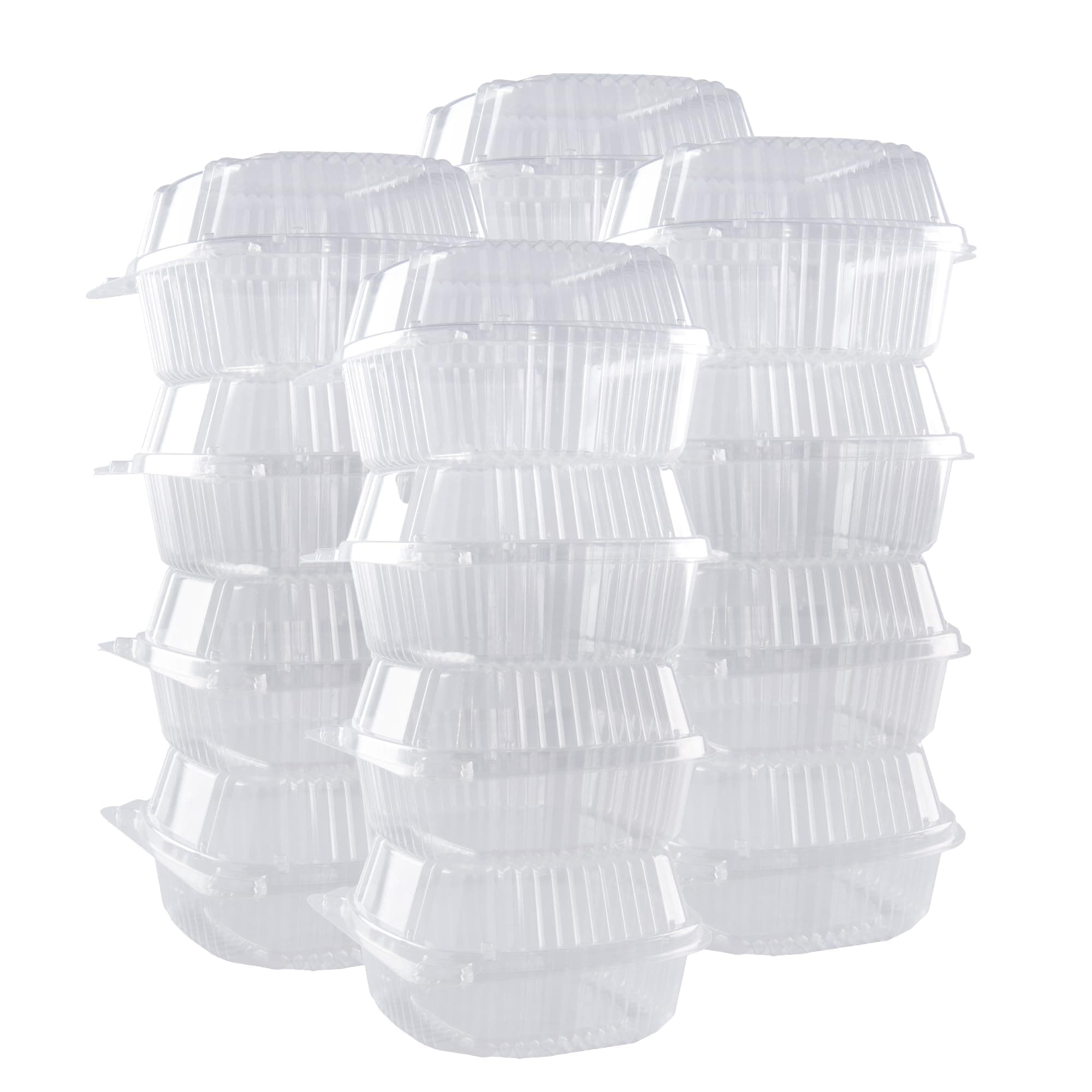 O'CREME Polystyrene Hinged-Lid Container 6 Inch Wide x 3.1 Inch High for Mini Cake Pan - Pack of 25