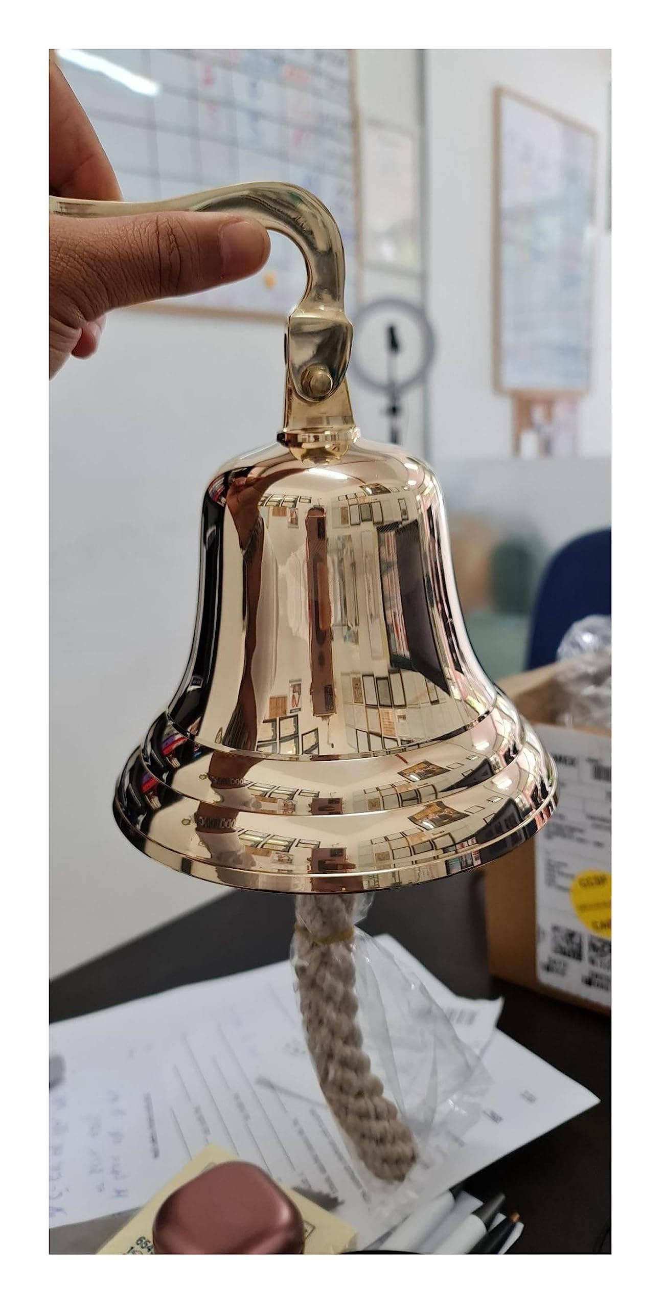 The Metal Magician Solid Brass Wall Mounted Ship Hanging Bell for Reception, School, Outdoor, Indoor, Dinner & Chruch - 6 Inch