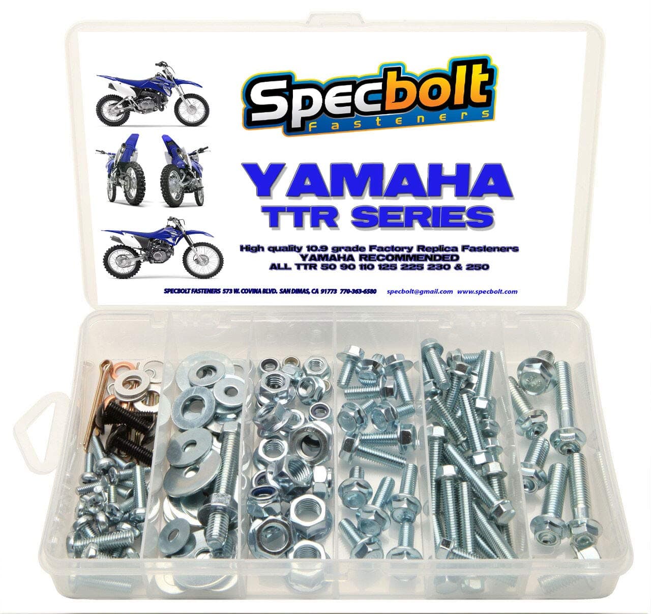 120pc Specbolt Fasteners Bolt Kit Fits: Yamaha TTR 1994-Present Maintenance Restoration TTR50 TTR80 TTR90 TTR110 TTR125 TTR225 TTR250 TTR600 50 80 90 110 125 225 250 600 XT PW