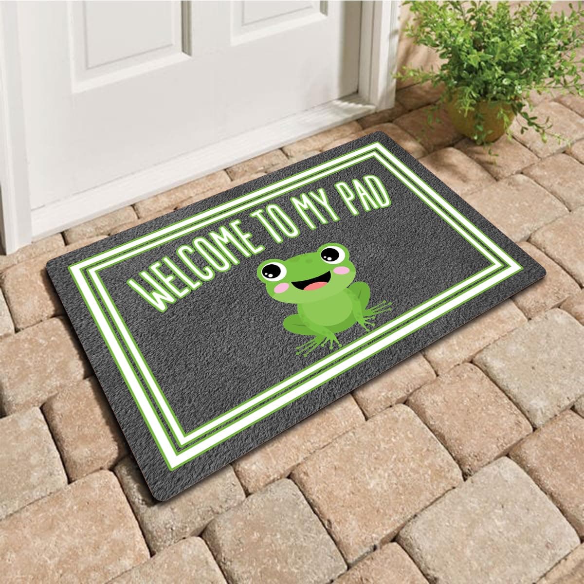 Funny Welcome Mat with Rubber Back 30"(L) x 18"(W)Welcome To My Pad Cute Frog Funny Doormat for Entrance Way Indoor Decor Mats for Front Porch Mat No Slip House Warming Gift Novelty Gift Frog