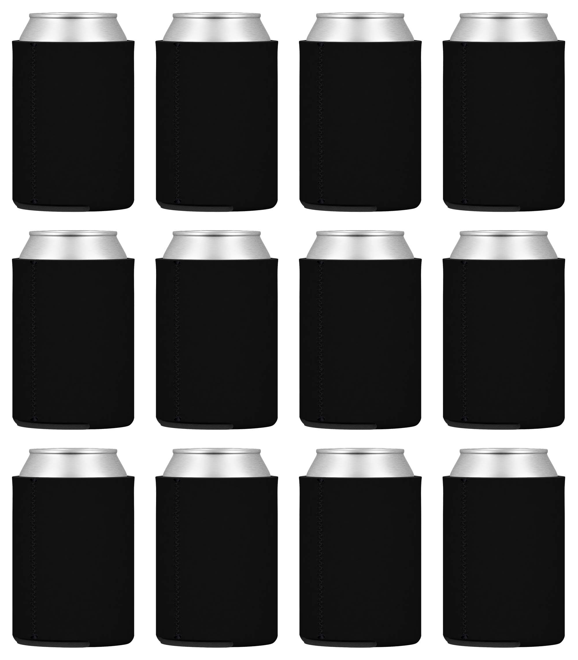 TahoeBay Neoprene Blank Can Coolers (12-Pack) Plain Bulk Collapsible Beer Soda Cover Coolies, Personalized Sublimation Sleeves for Weddings, Bachelorette Parties, HTV Projects (Black)