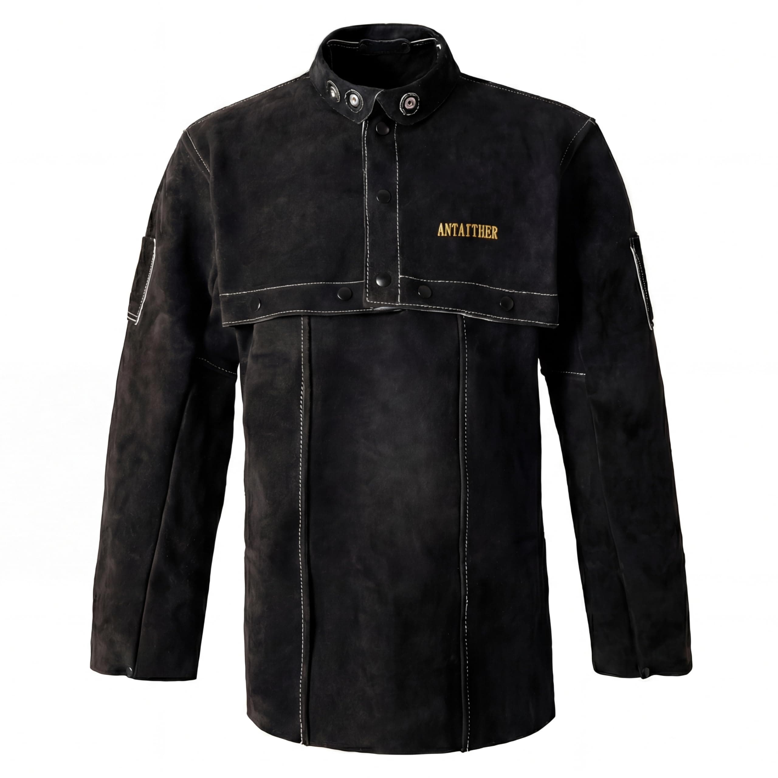 ANTAITHER Leather Welding Jacket with Open Back, Bib Apron with Cape Sleeve, Heat Flame Resistant Welder Coat