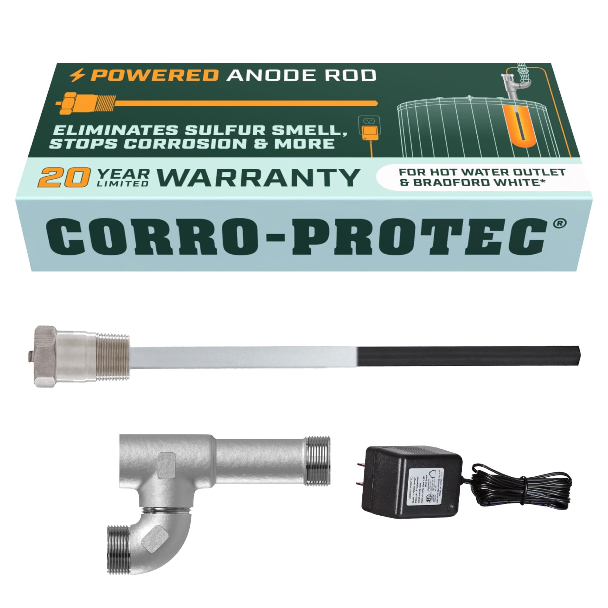 Corro-Protec CP-R Water Heater Powered Titanium Anode Rod (For water heaters with integrated anode rods)- Eliminate Odor (Sulfur/rotten egg smell), Corrosion and Reduce Limescale