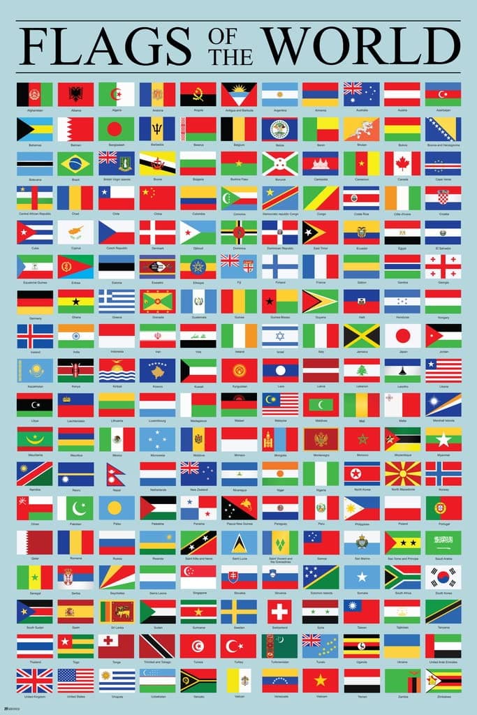 Poster Foundry Flags of the World Classroom Reference Chart National Countries Country Symbol Educational Teacher Learning Homeschool Display Supplies Teaching Aide Cool Wall Art Print 12x18